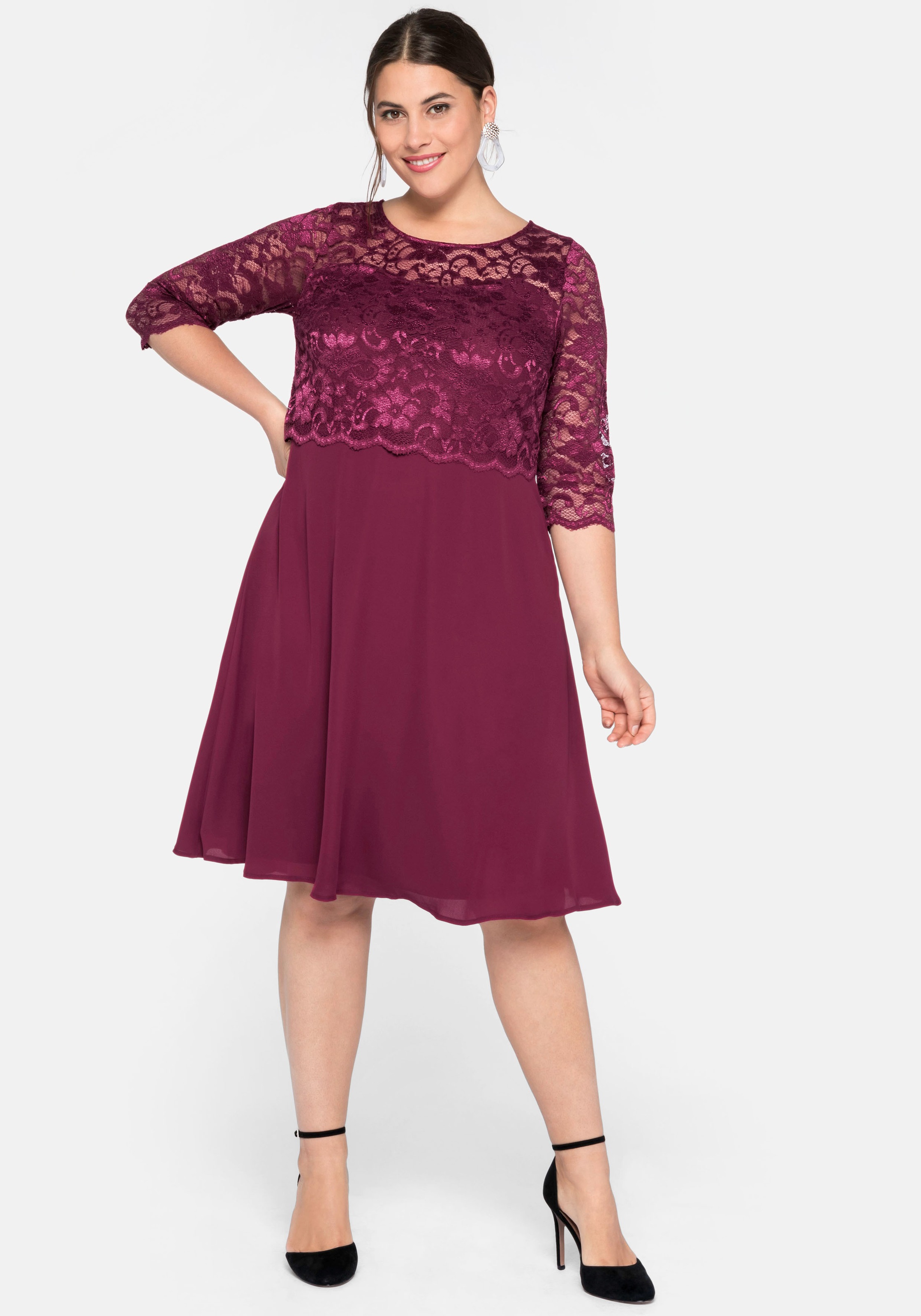 Sheego Abendkleid, mit edlem Spitzenoberteil