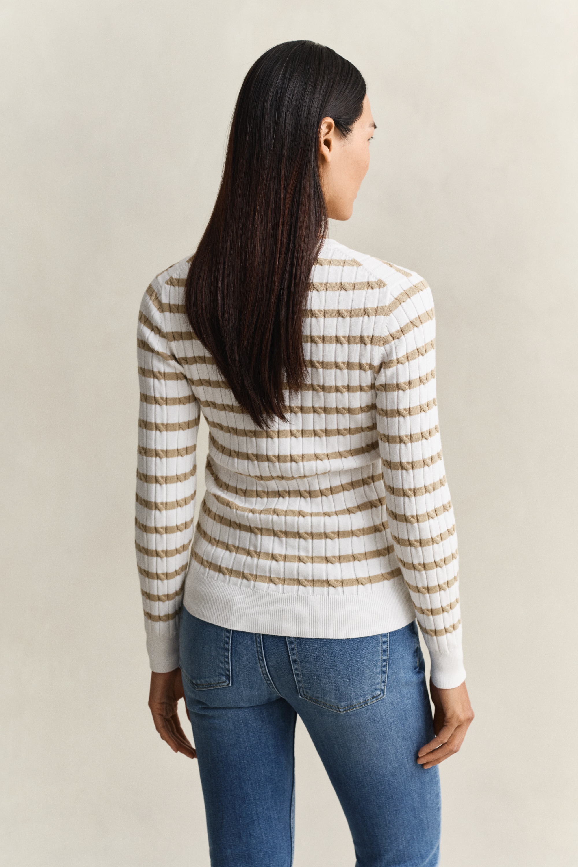 Gant Rundhalspullover »STRETCH COTTON CABLE STRIPE C-NECK«