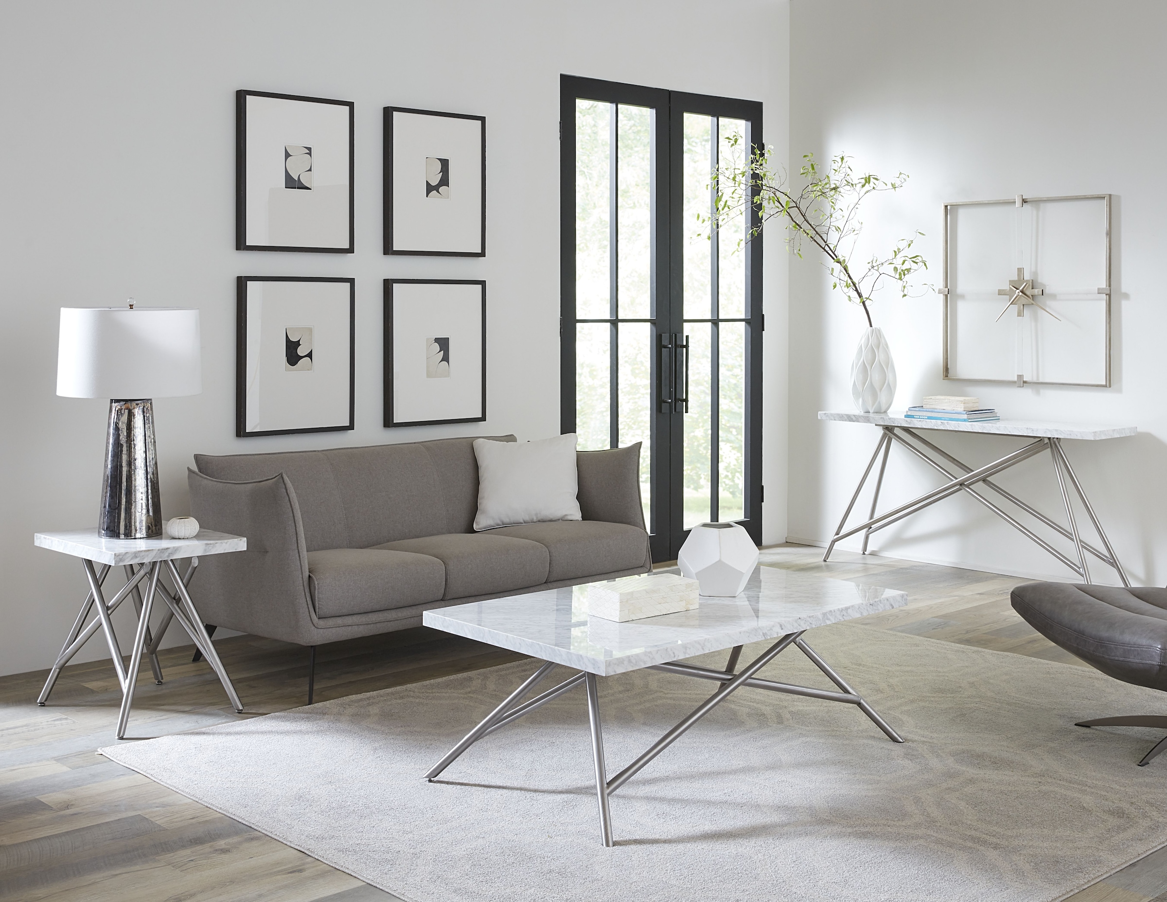 Leonique Couchtisch »Coral«, Couchtisch, rechteckig, Karrara-Marmor, Edelstahlbeine, 127x71x46