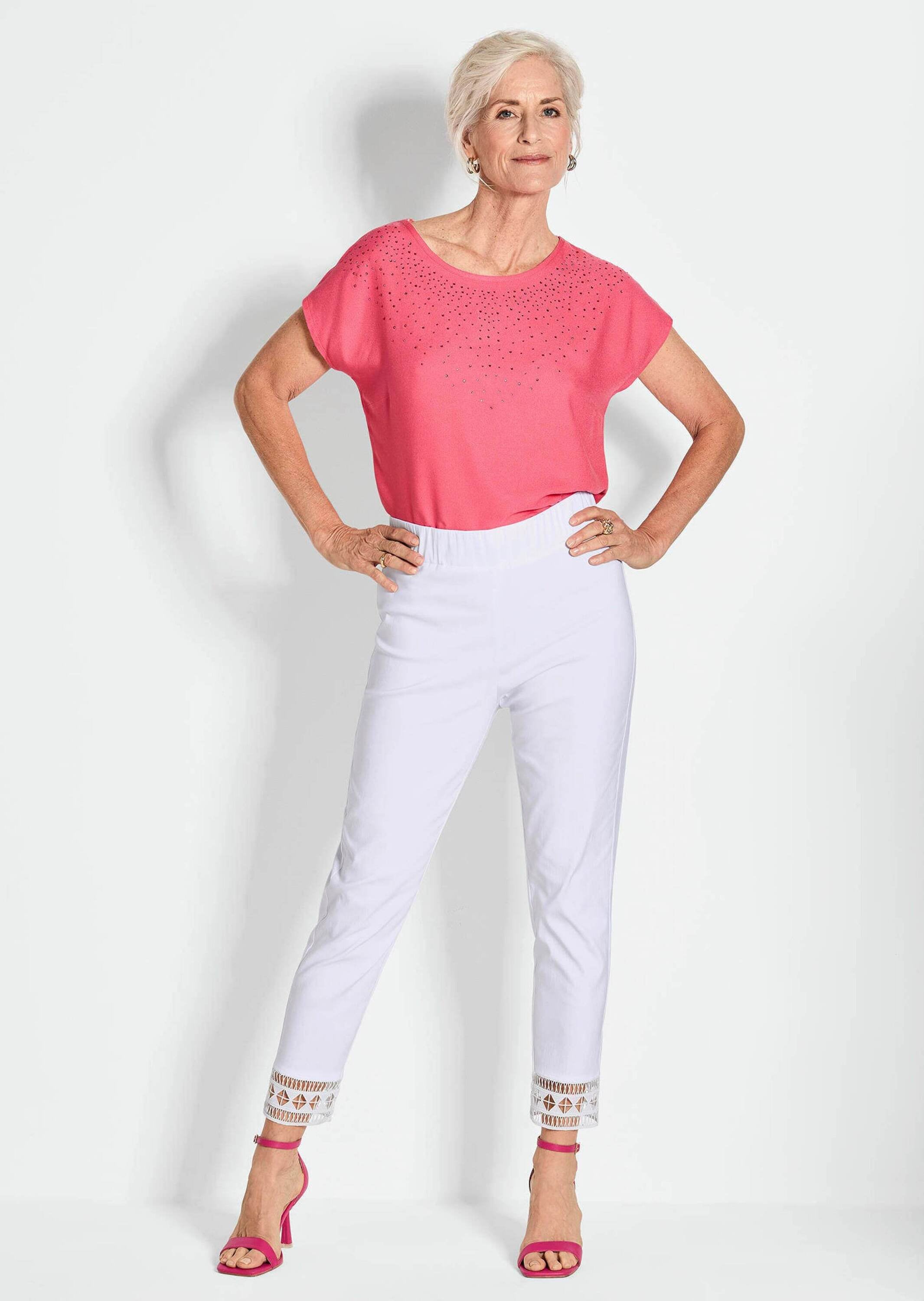 GOLDNER Schlupfhose »Kurzgröße Freizeithose LOUISA mit Spitzenabschluss«