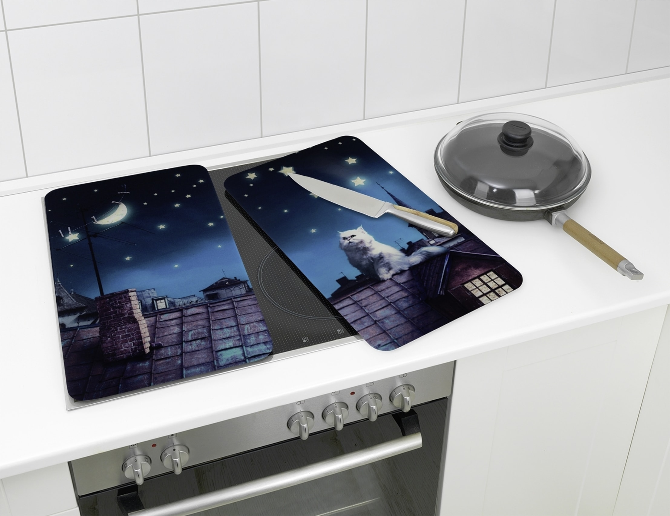 Maximex Herd-Abdeckplatte »Universal Modell Moon Cat«, (Set, 2 tlg.), Herdabdeckung für alle Herdarten, kratzfest, mit rutschfesten Füßen