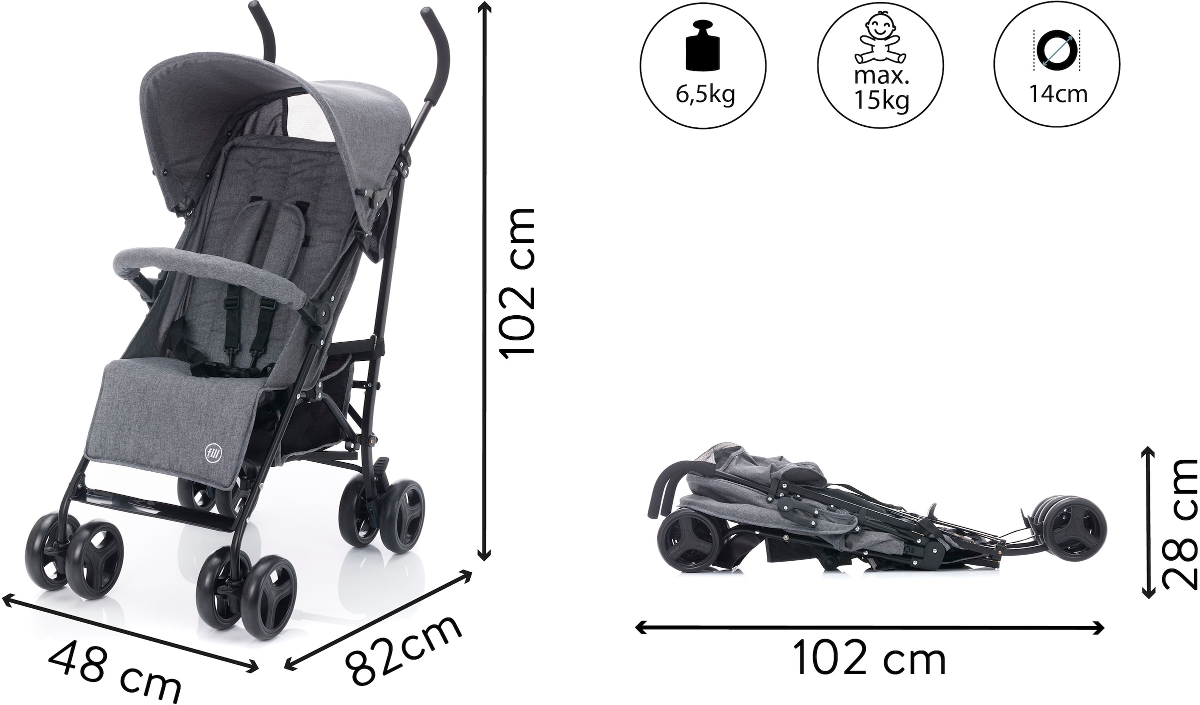 Fillikid Kinder-Buggy »Fill Sprinter, grau melange«