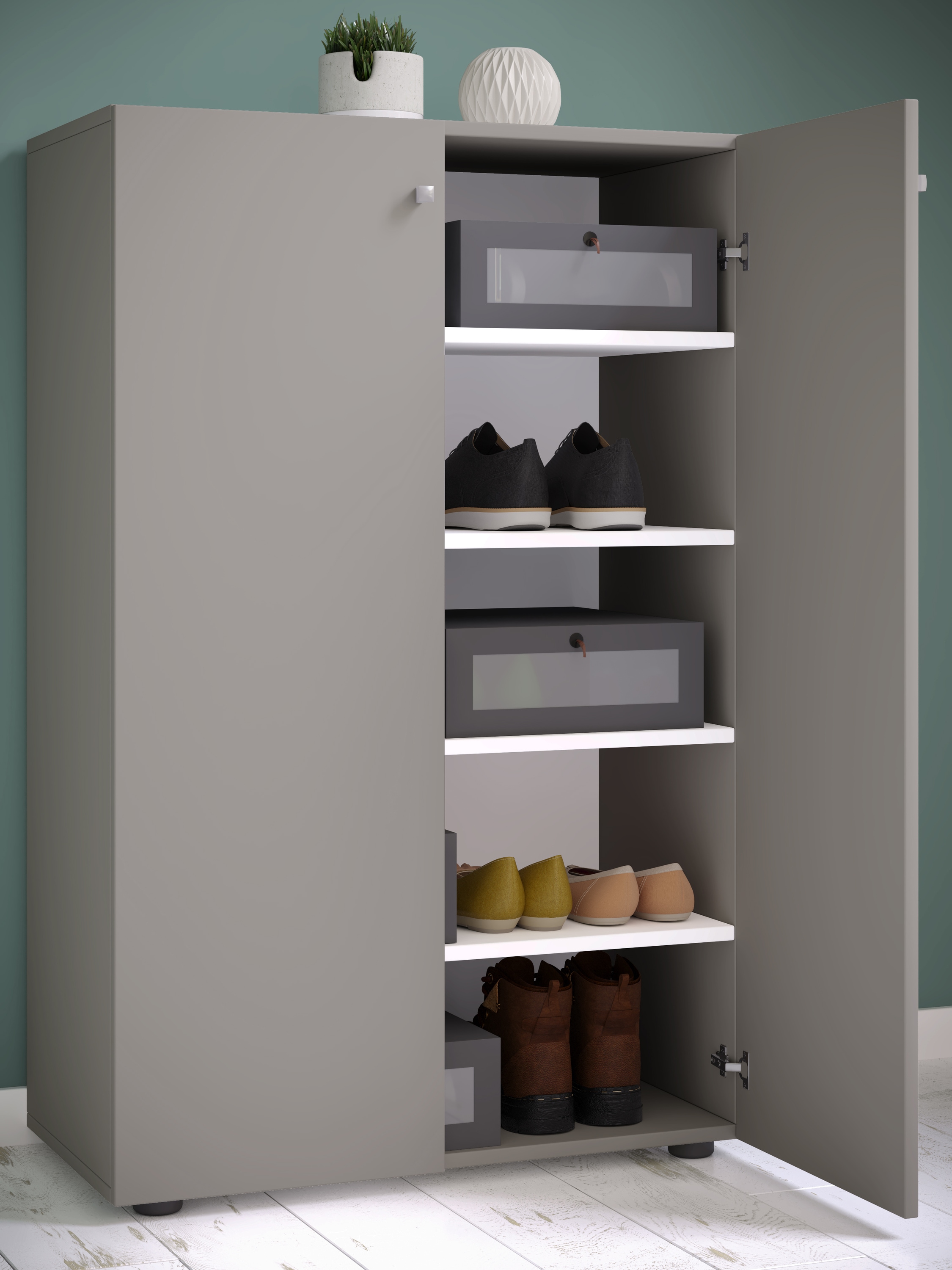 VCM Schuhschrank »VCM Holz-Schuhschrank | Maße: H. 110 x B. 70 x T. 39 cm | Allzweckschrank | 5 Fächer | 2 Drehtüren¿ Lona«, (1 St.)