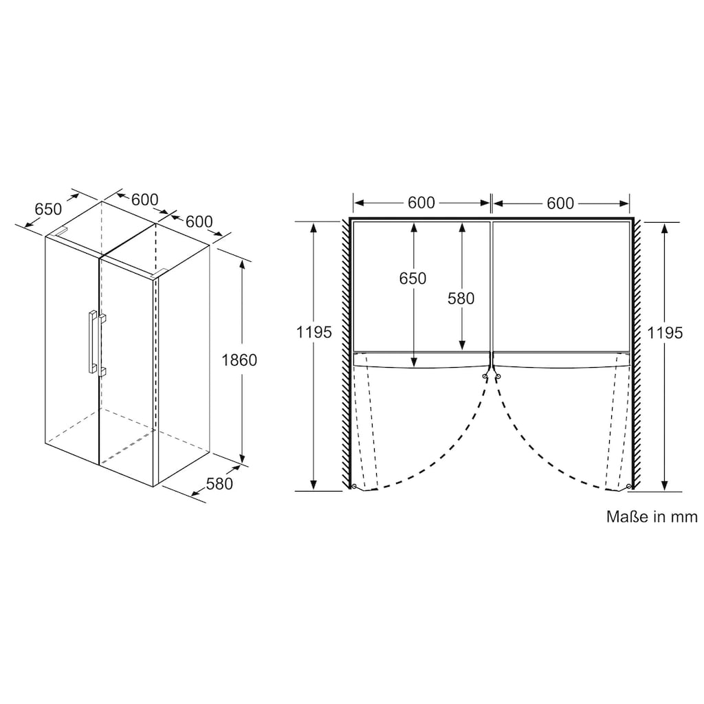 SIEMENS European Side-by-Side »KA95NVIEP«, iQ300, 186 cm hoch, 120 cm breit, mit Flaschenregal-höhenverstellbare Füße