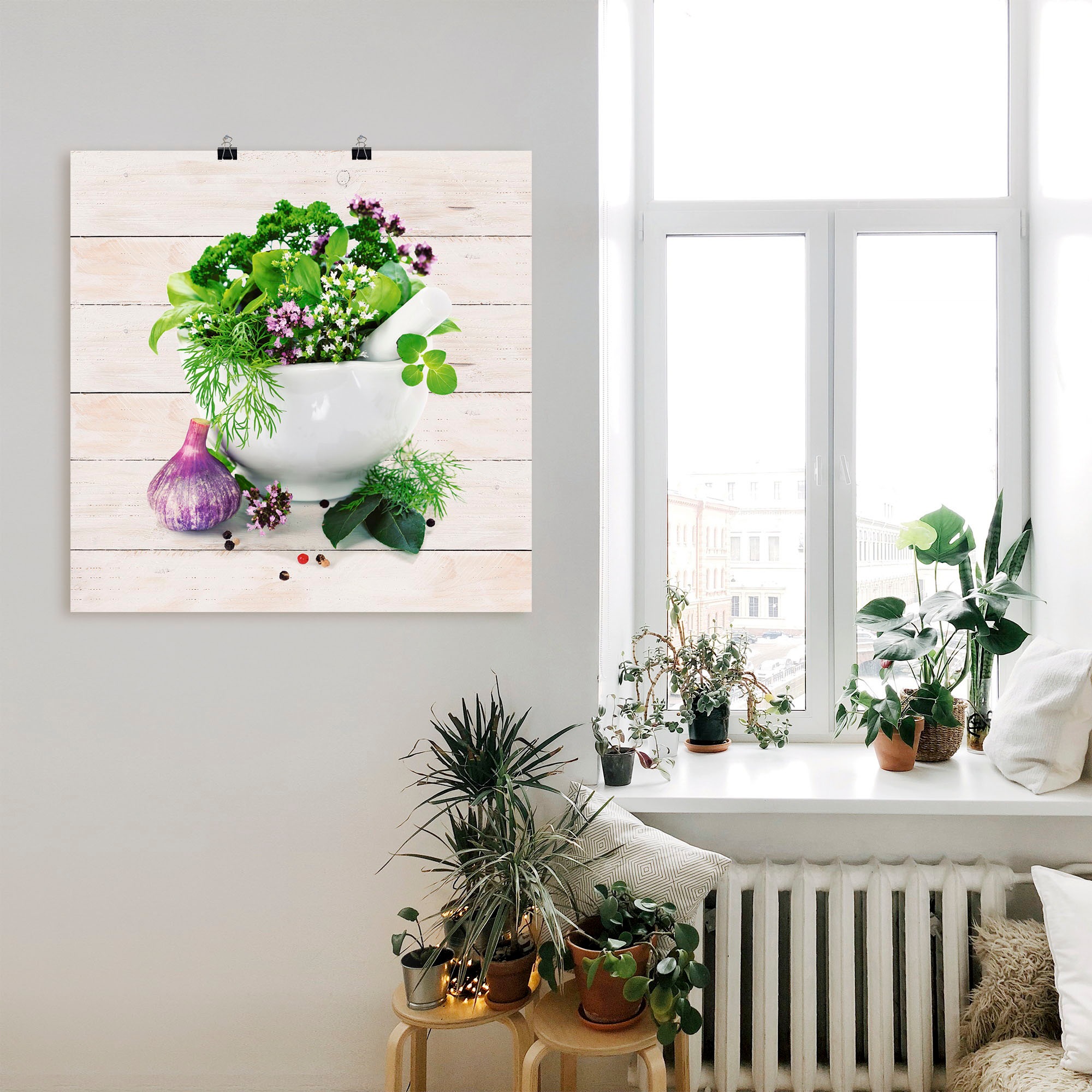 Artland Wandbild »Heilkräuter auf weißem Hintergrund Küche«, Arrangements, (1 St.), als Alubild, Outdoorbild, Leinwandbild, Poster, Wandaufkleber