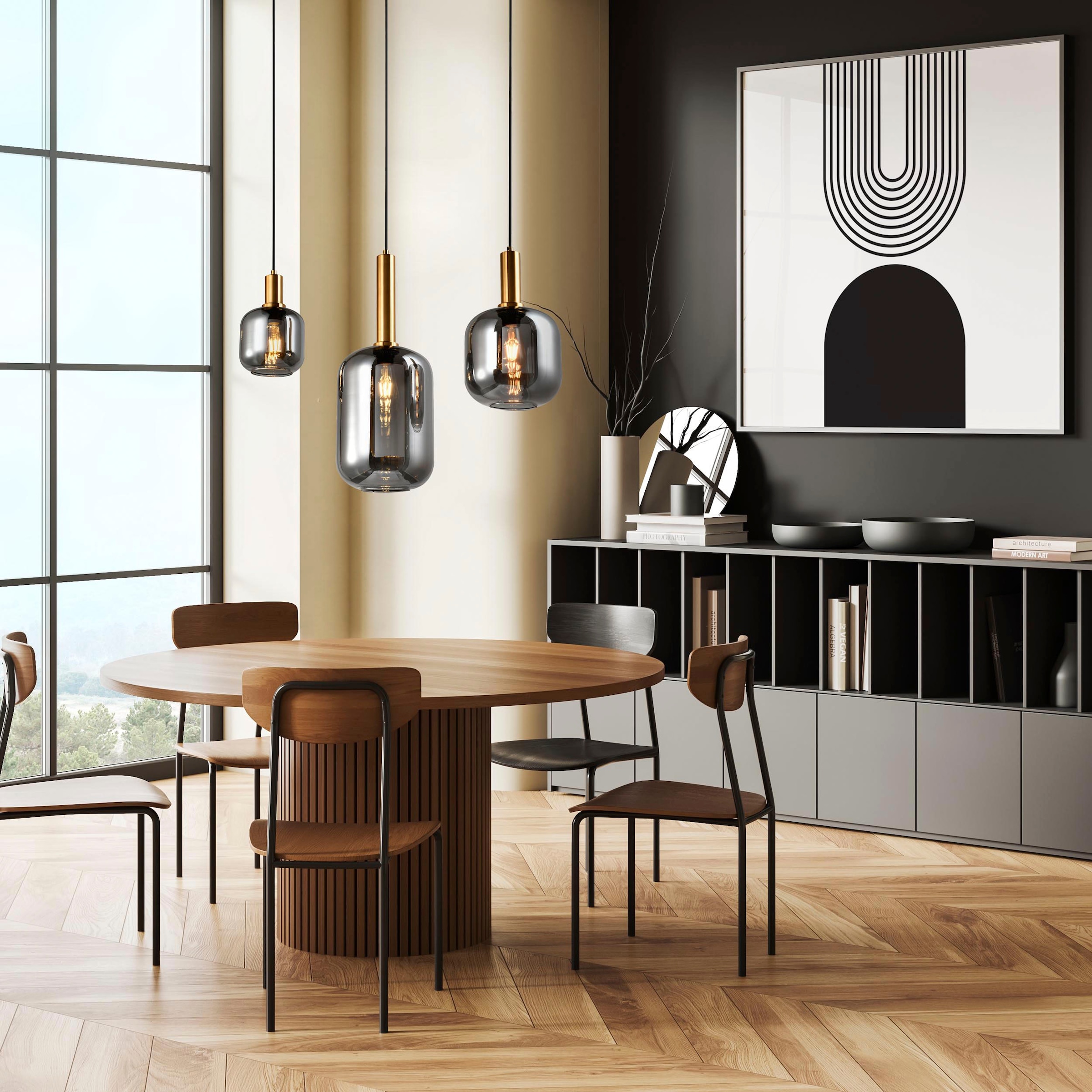 näve Pendelleuchte »Fumo«, 3 flammig, Leuchtmittel E27 | ohne Leuchtmittel, aus Metall in Schwarz/Gold und Rauchglas, Länge ca. 83 cm, Höhe 150 cm
