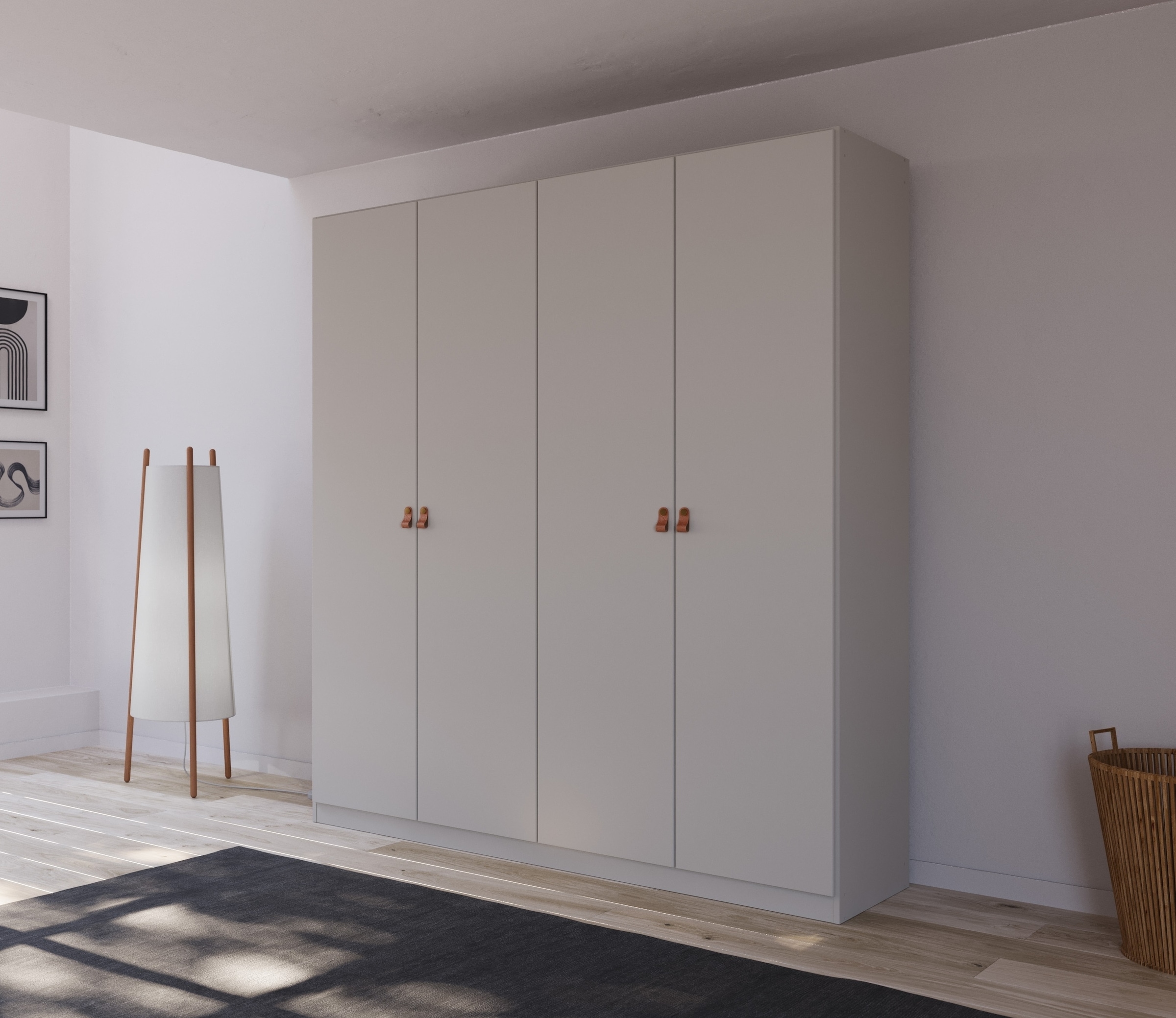 rauch Drehtürenschrank »Kleiderschrank Schrank Garderobe Ankleide HOMEY BY QUADRA SPIN« Breiten: 181/226/271 cm, Höhe 210 cm,  mit Grifflaschen aus weichem, cognacbraunem Leder