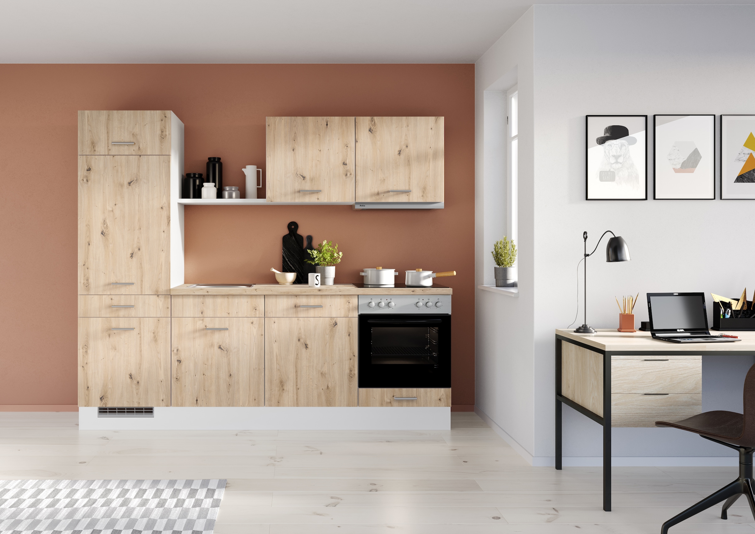 IMPULS KÜCHEN Küche »"Porto", Ausrichtung wählbar, Schubkästen mit Soft-Close,«, vormontiert, wahlweise mit E-Geräten, mit Vollauszug, Breite 240 cm