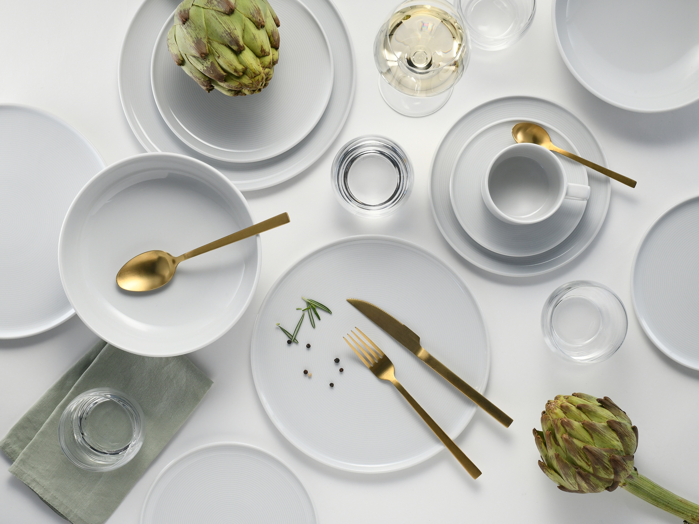 CreaTable »Session, Service, 30-tlg.« Teller ohne Fahne mit großem Spiegel, Elegantes Rillenrelief