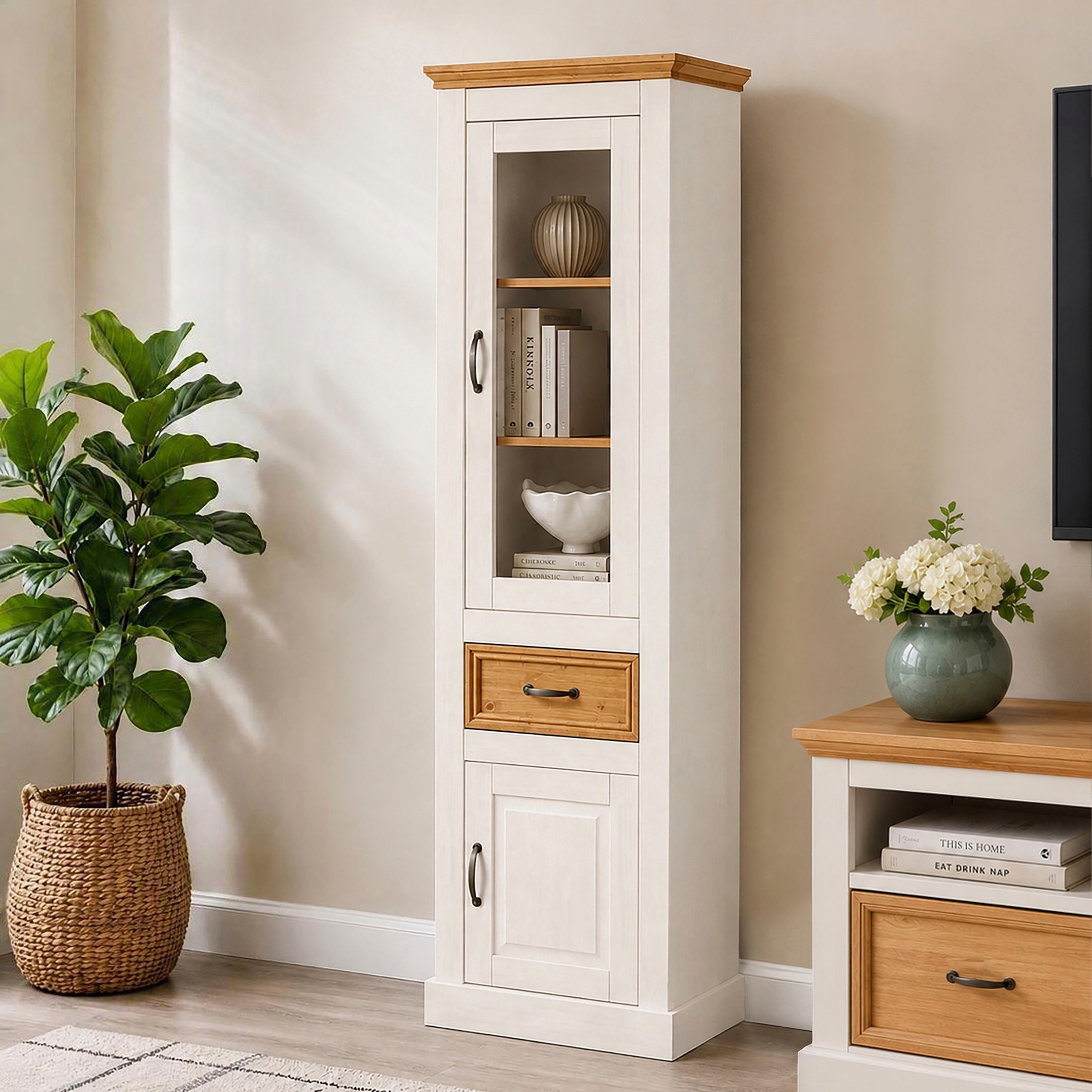 OTTO home Vitrine »Selma Hochschrank, 2 Türen, eine davon mit Glaseinsatz und 1 Schublade« Höhe 180 cm