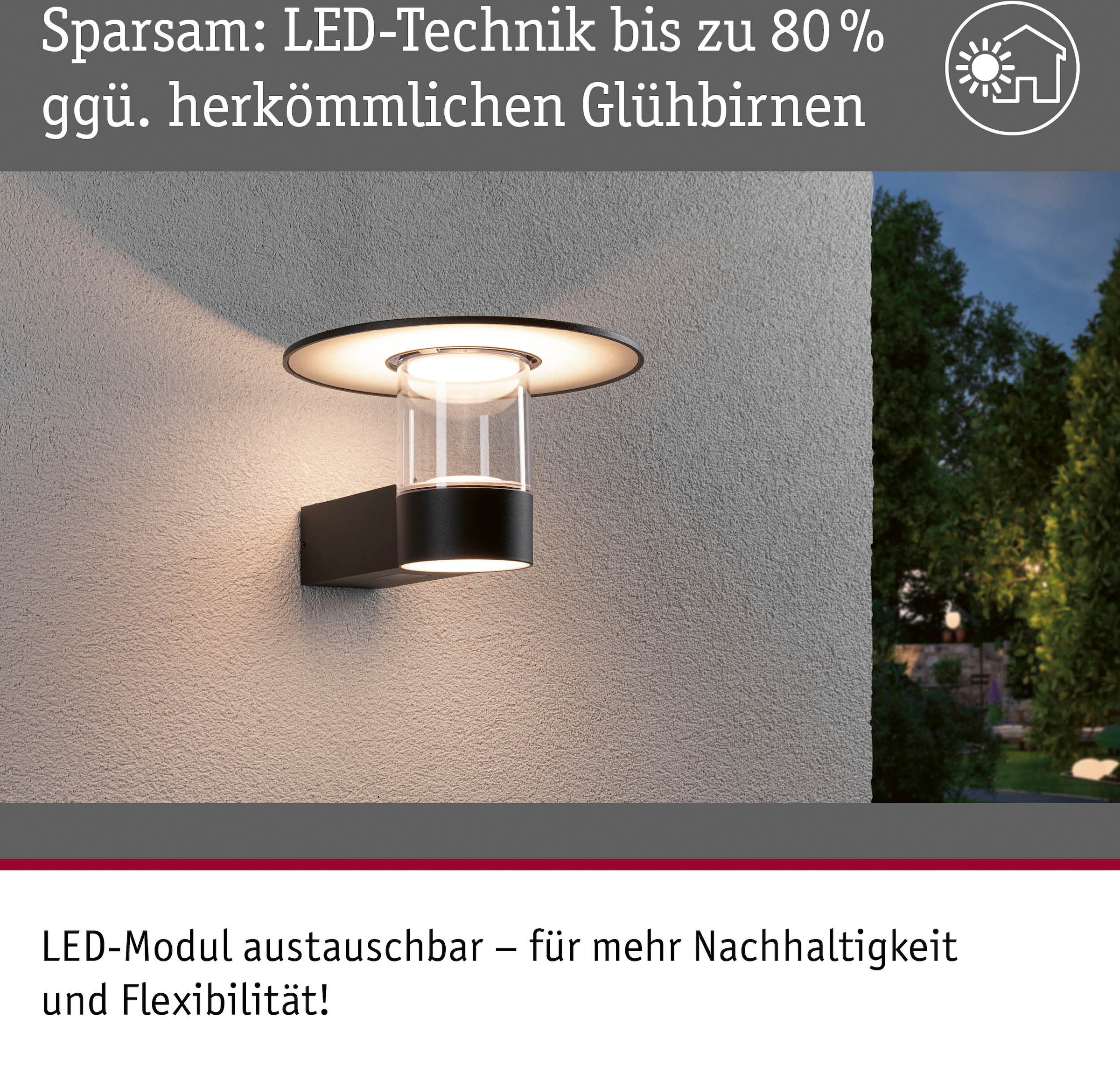 Paulmann LED Außen-Wandleuchte »Sienna 230V mit PIR-Sensor anthrazit IP44«, 1 flammig, seewasserresistent