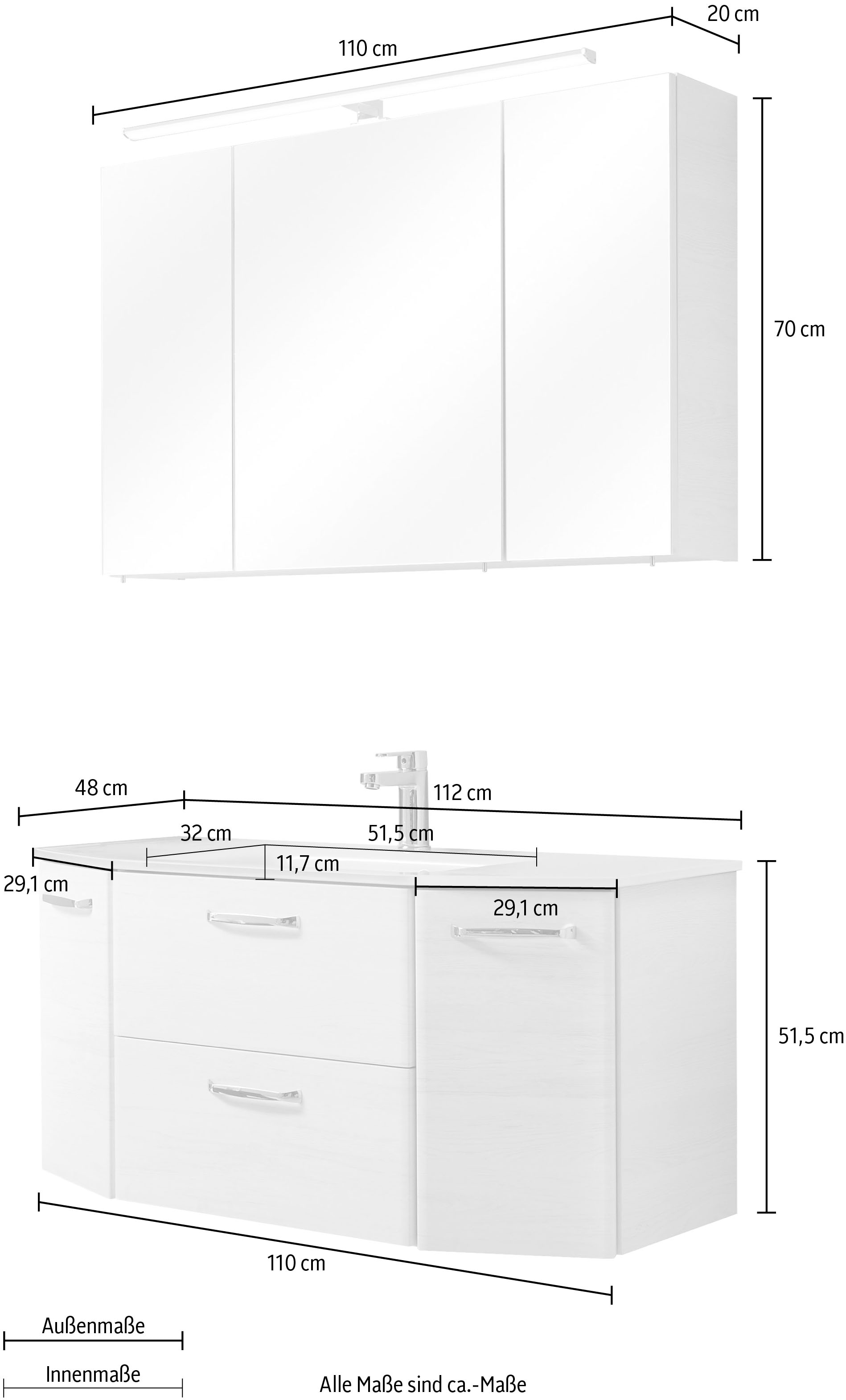 PELIPAL Badmöbel-Set »Quickset 936«, Beleuchtung, Spiegelschrank inkl. Waschtisch-Kombination kaufen St.), (Set, OTTO LED- bei 2
