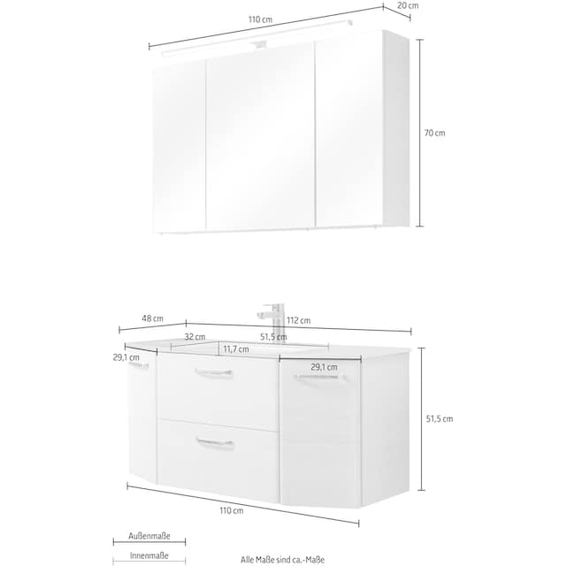 PELIPAL Badmöbel-Set »Quickset 936«, (Set, 2 St.), Spiegelschrank inkl. LED- Beleuchtung, Waschtisch-Kombination kaufen bei OTTO