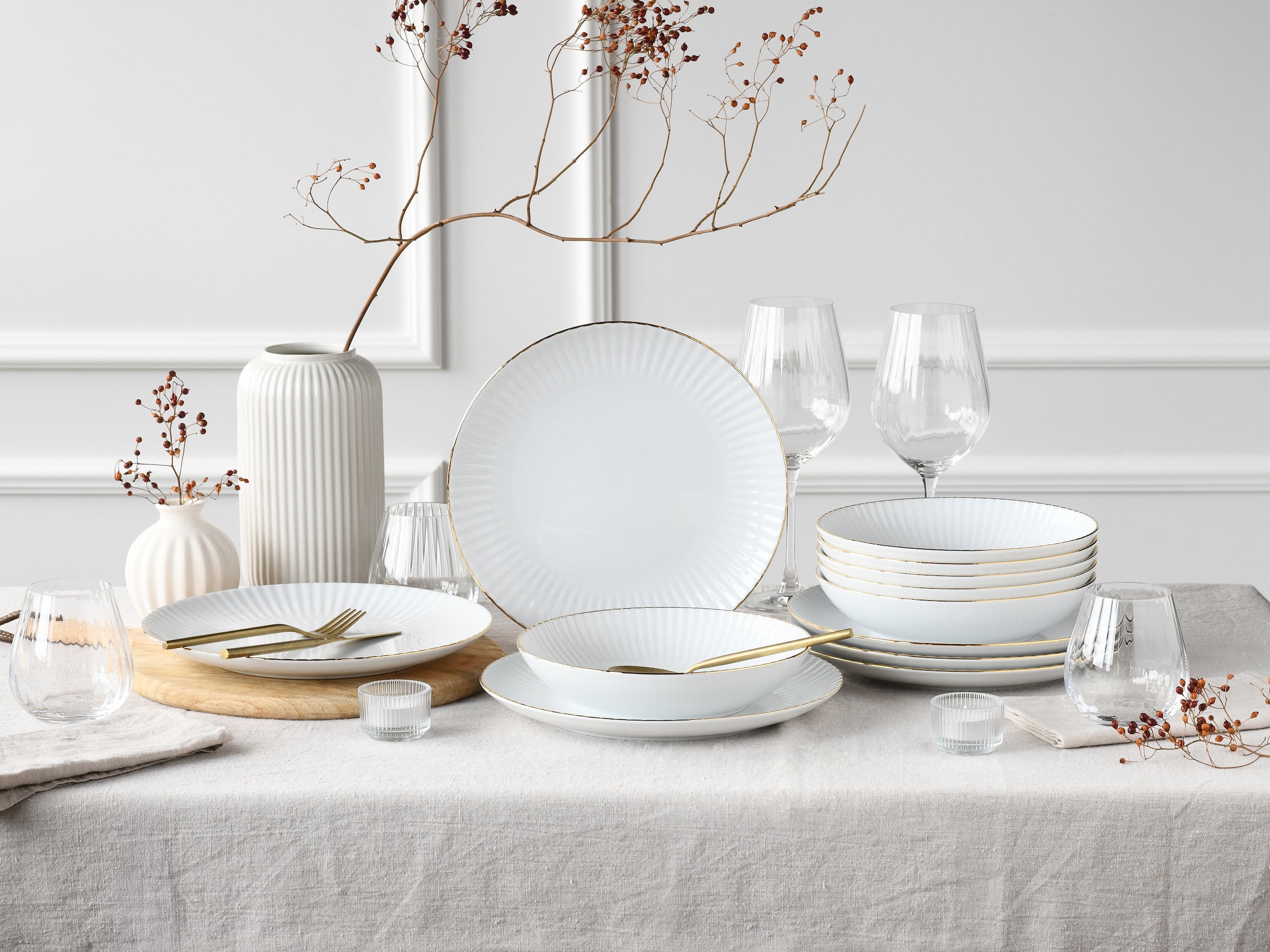 my home Tafelservice »Teller Set, Geschirr-Set Elisetta«, (Set, 12 tlg.), Goldband, Made in Europe, 12 Teile, für 6 Personen
