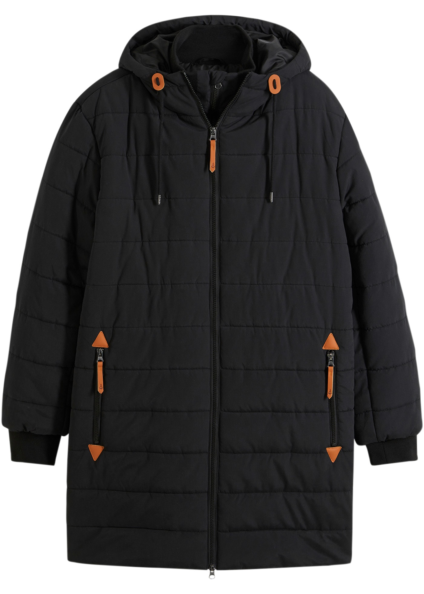 bonprix Steppjacke wattierter Stepp-Parka mit Kapuze und Lederimitat-Details