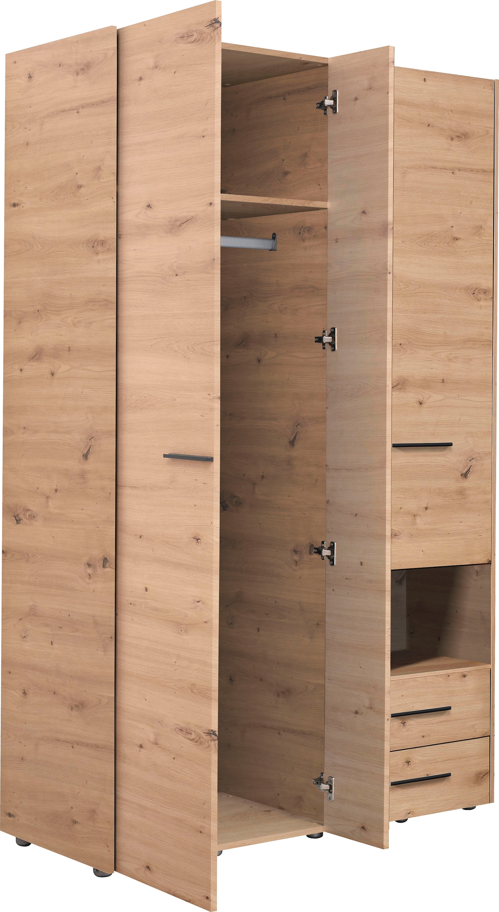 INOSIGN Kleiderschrank »Leon, FSC® -zertifiziertem Holzwerkstoff«, mit Spiegel, Innenausstattung und 2 Schubladen, 127,5x55x205,5cm