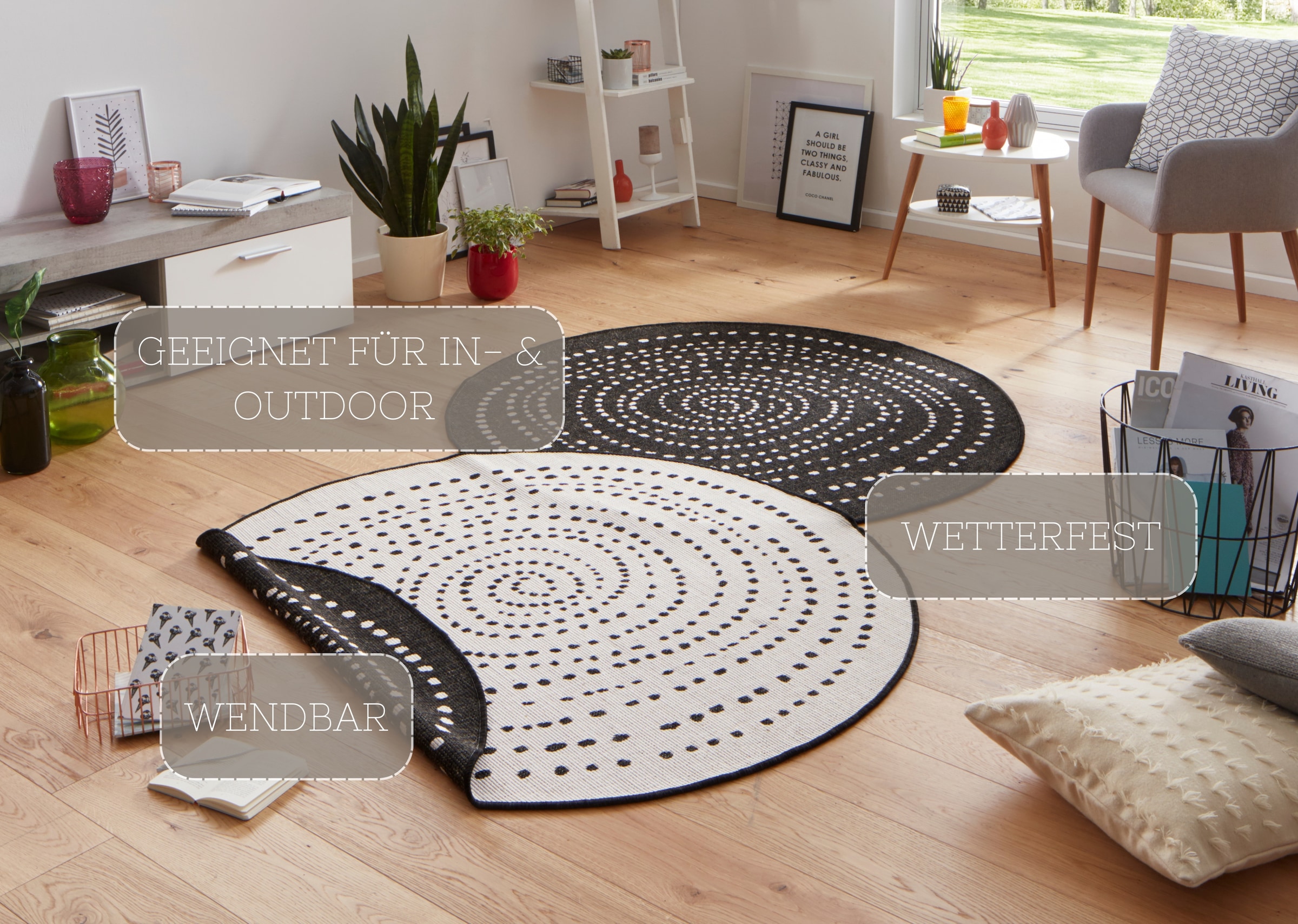 HANSE Home Teppich »Bali Wendeteppich«, rund, 5 mm Höhe, In-& Outdoor, Wetterfest, Balkon, Garten, Wohnzimmer, Wasserfest