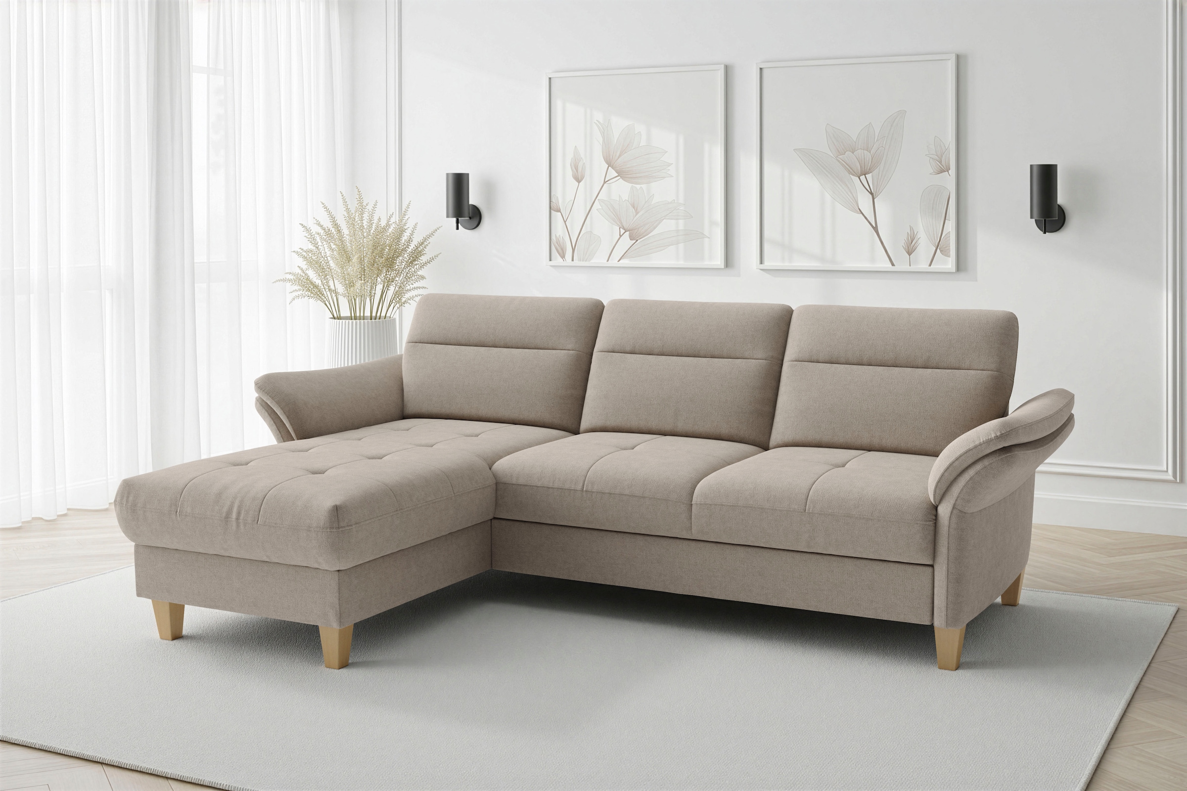 sit&more Ecksofa »Pamela L-Form, B: 230 cm, optional Schlaffunktion & Bettkasten« wahlweise mit Armteilverstellung, Sofa mit Federkern, Sitzhöhe: 48 cm