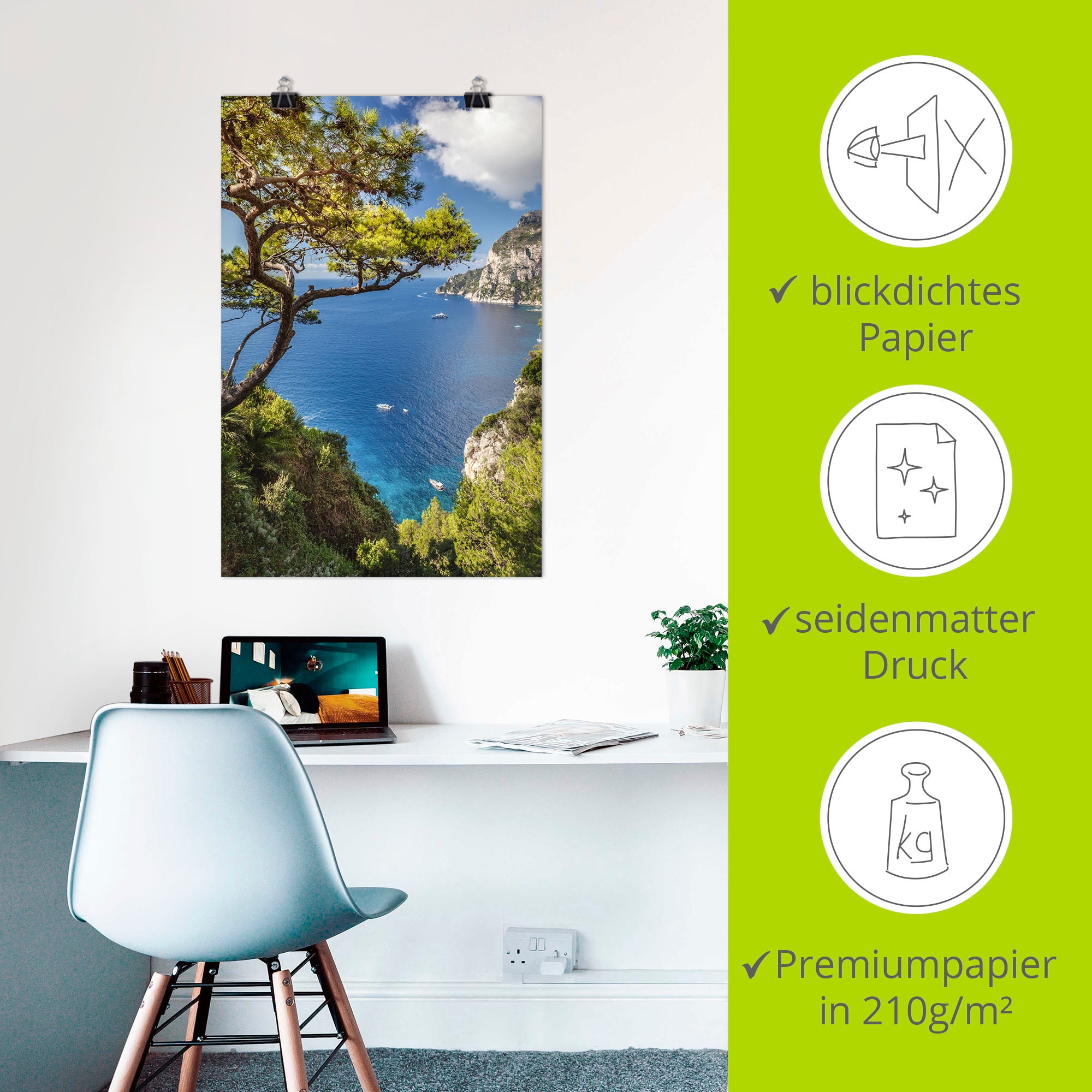 Artland Wandbild »Punta de Masullo, Insel Capri, Italien«, Meer Bilder, (1 St.), als Alubild, Outdoorbild, Leinwandbild, Poster, Wandaufkleber