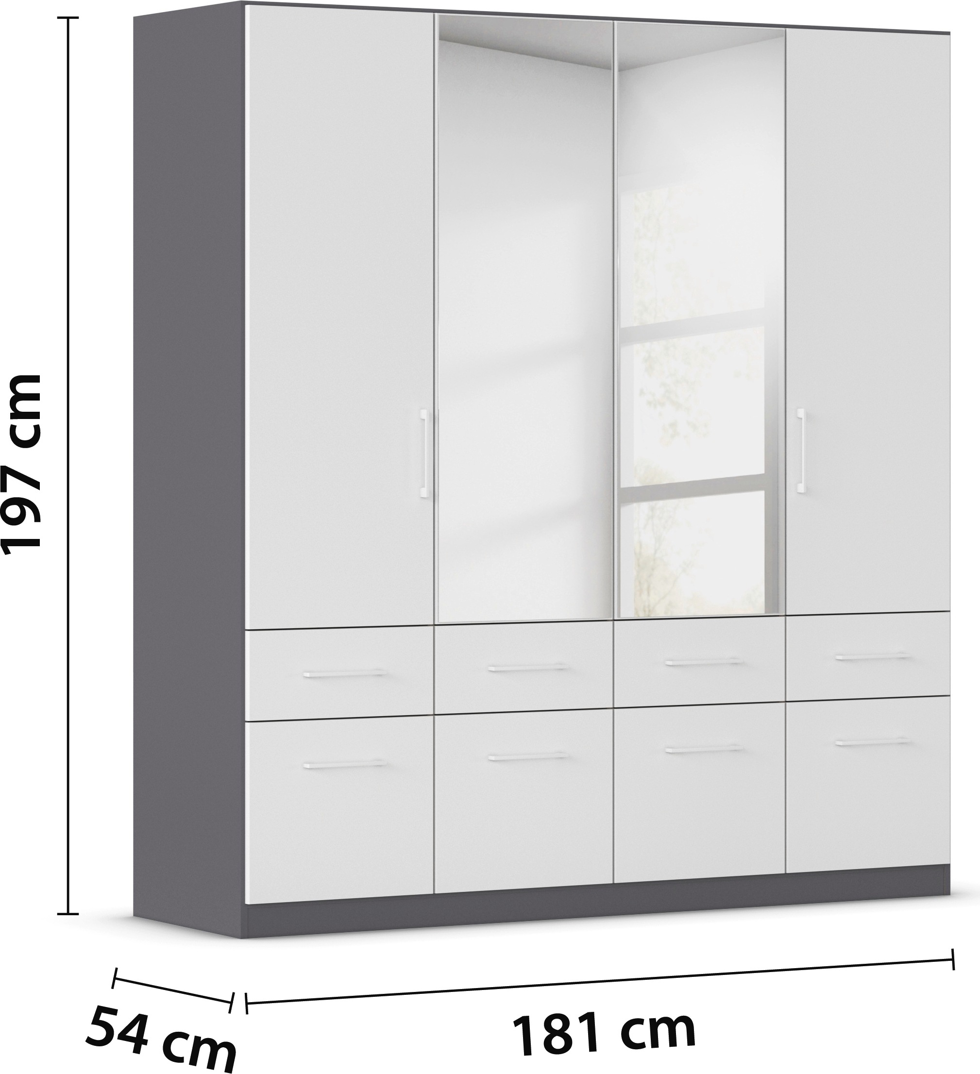rauch Kleiderschrank »Kleiderschrank Schrank Garderobe Wäscheschrank DUNDEE«, (mit 3 Griff-Varianten), Schubladen in zwei Höhen, optional mit Spiegel MADE IN GERMANY