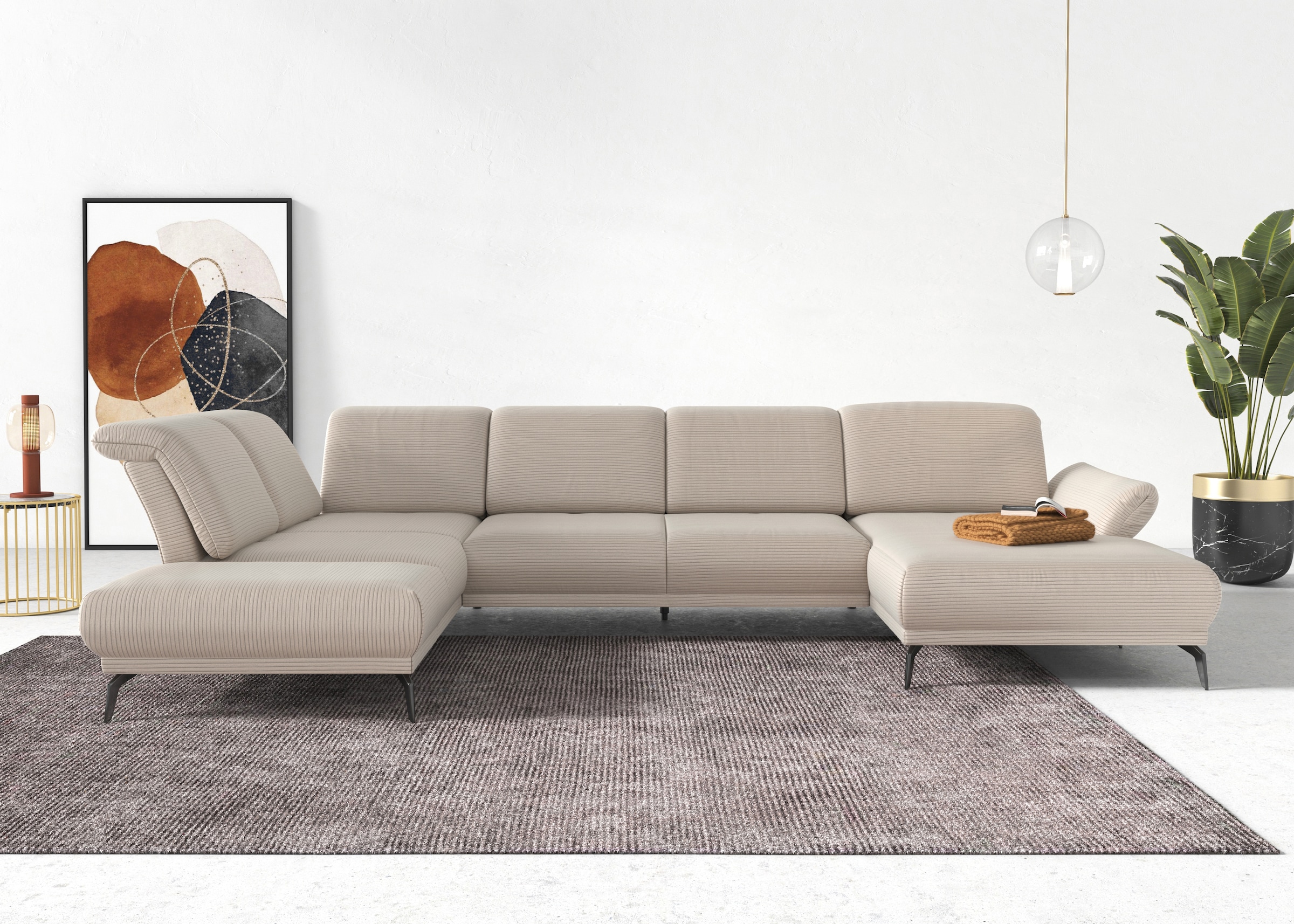 sit&more Wohnlandschaft »Coco U-Form« Sitztiefen-, Arm- und Kopfteilverstellung, Cord-Bezug, Fußhöhe 15 cm