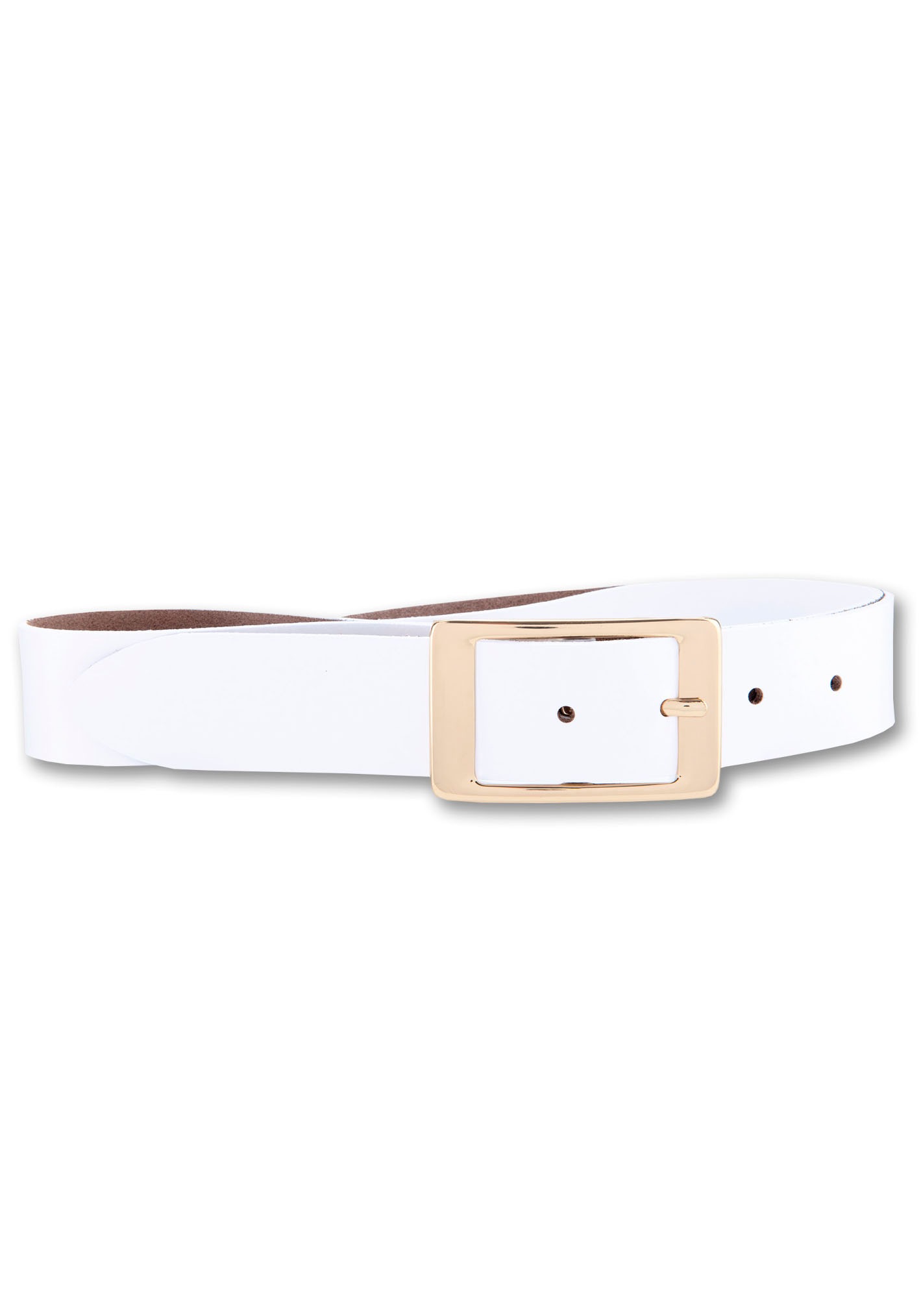 Bernd Götz Damen Ledergürtel mit goldener Rechteckschließe in weiß, Größe 90