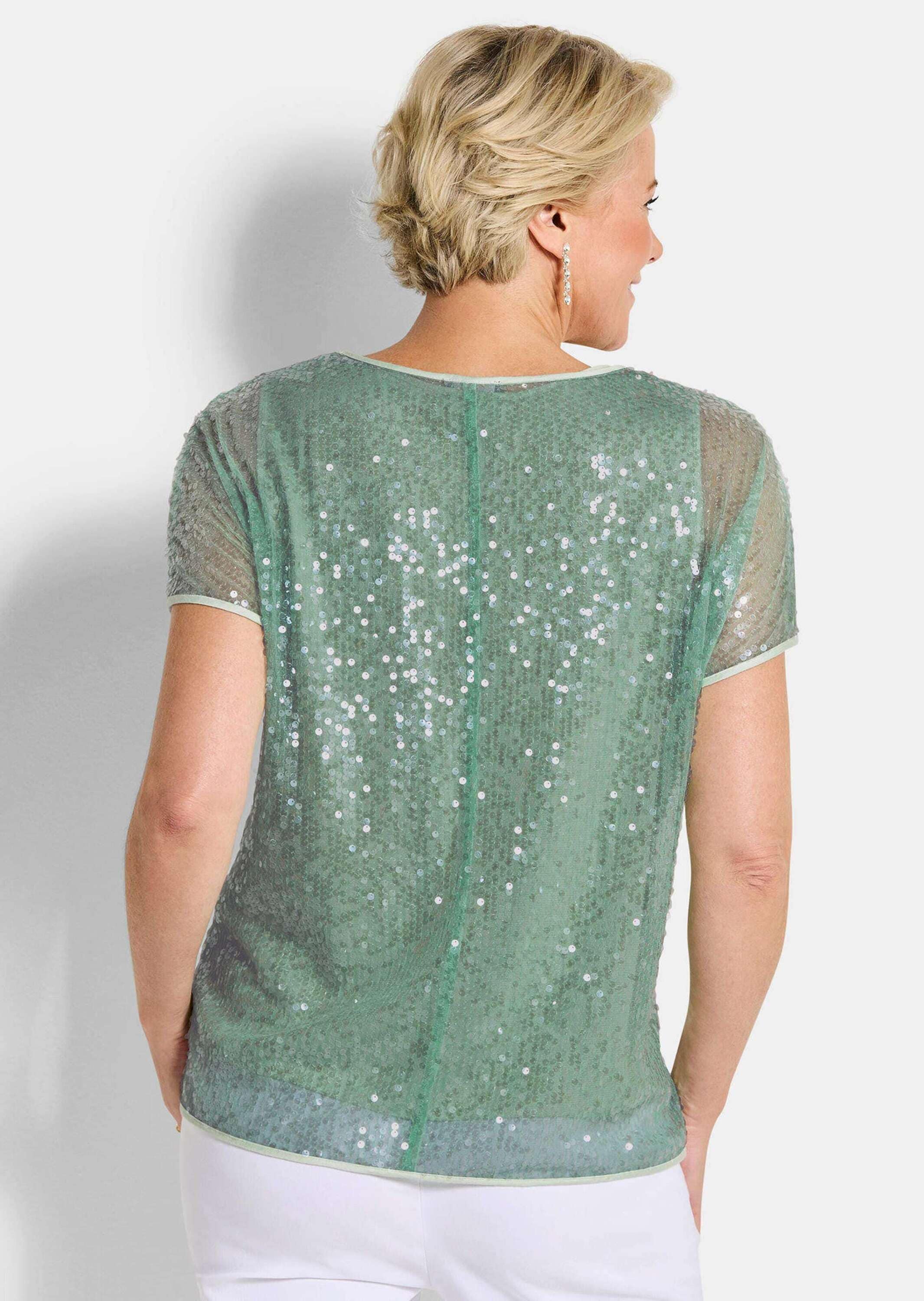 GOLDNER Satinbluse »Kurzgröße Paillettenbluse mit Top aus Viskose-Satin«