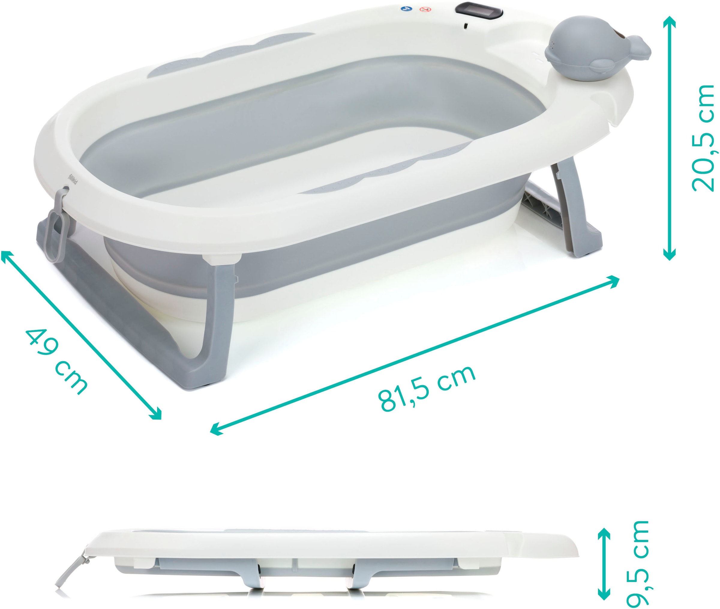 Fillikid Babybadewanne »Faltbadewanne Beluga grau« Höhe 20,5 cm mit Ablaufstöpsel inkl. Temperaturmessung