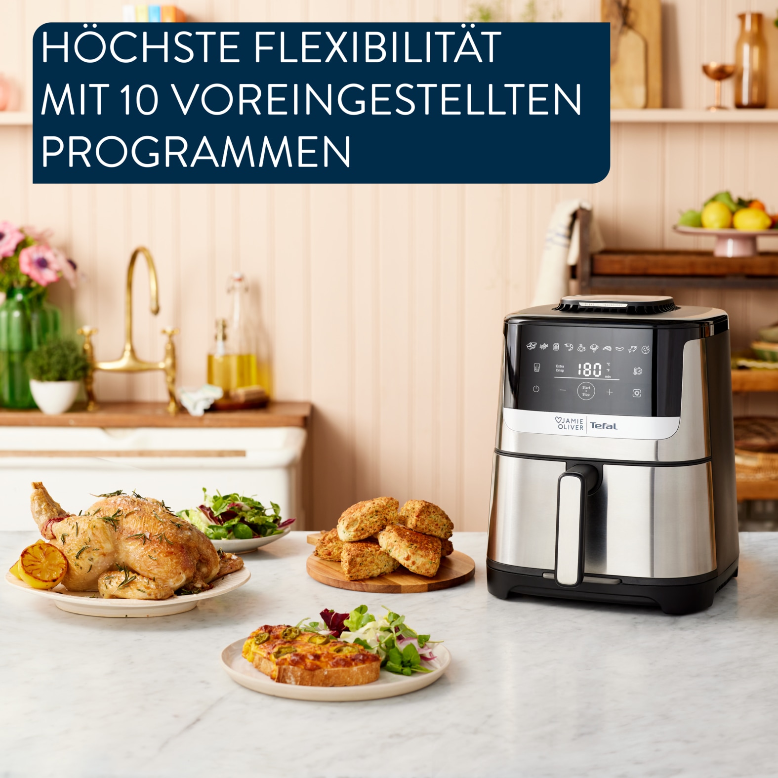 Tefal Heißluftfritteuse »Jamie Oliver by Tefal EY55JD Easy Fry Silence Deluxe«, 1670 W, 10 voreingestellte Programme, digitaler Touchscreen, EY55JD