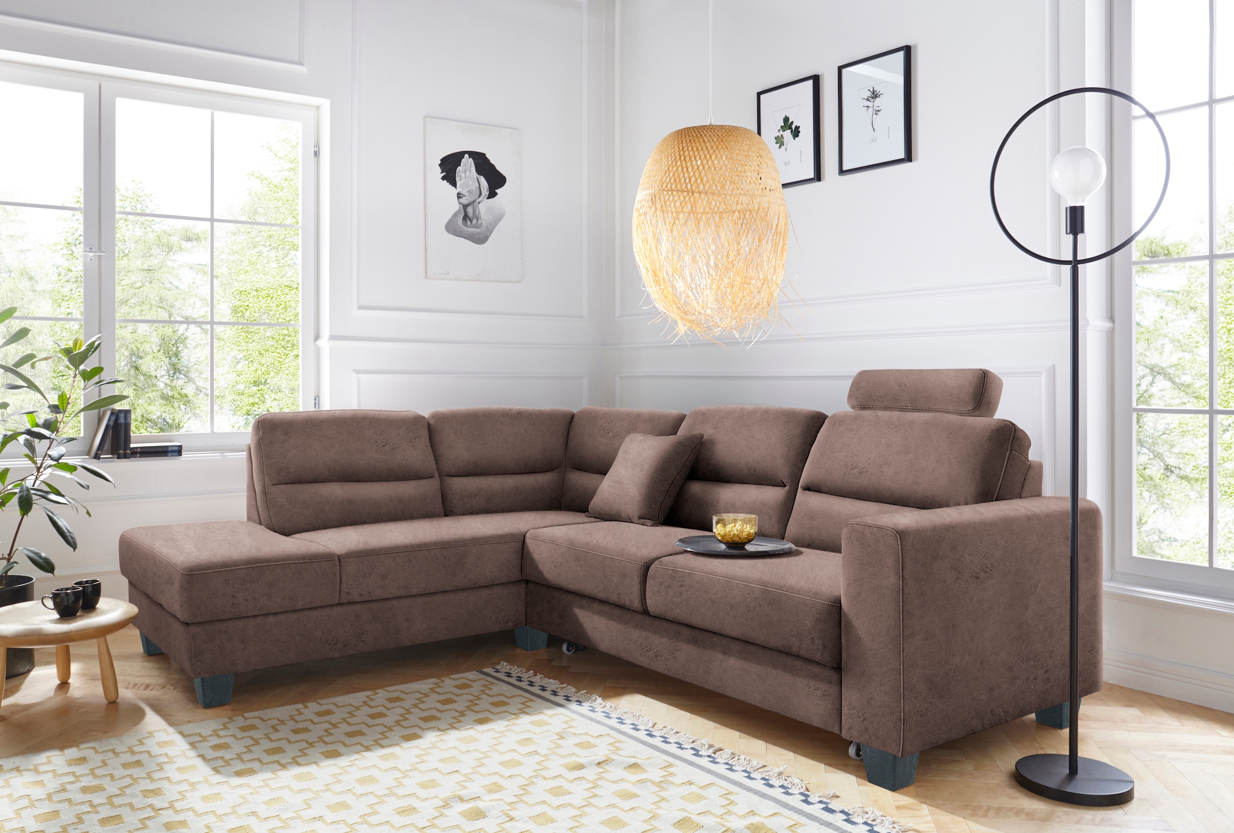 TRENDMANUFAKTUR Ecksofa »Chamber, zeitlos & elegant, B/T 245/203cm, bequem, L-Form«, inklusive einer Kopfstütze, wahlweise mit Schlaffunktion