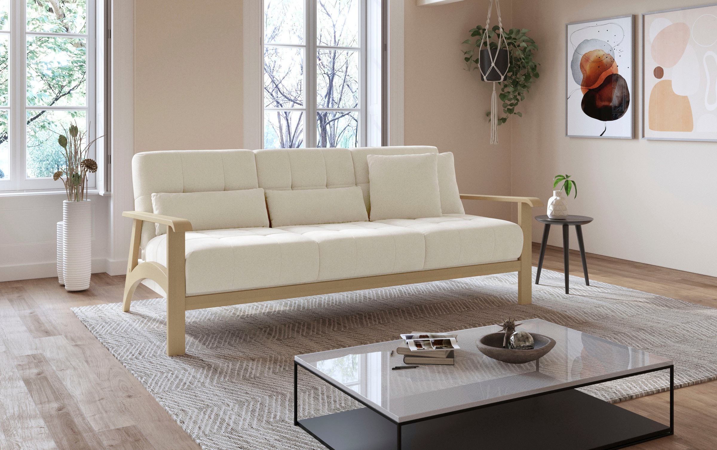 sit&more 3-Sitzer »Billund«, Armlehnen aus Buchenholz in natur, verschiedene Bezüge und Farben