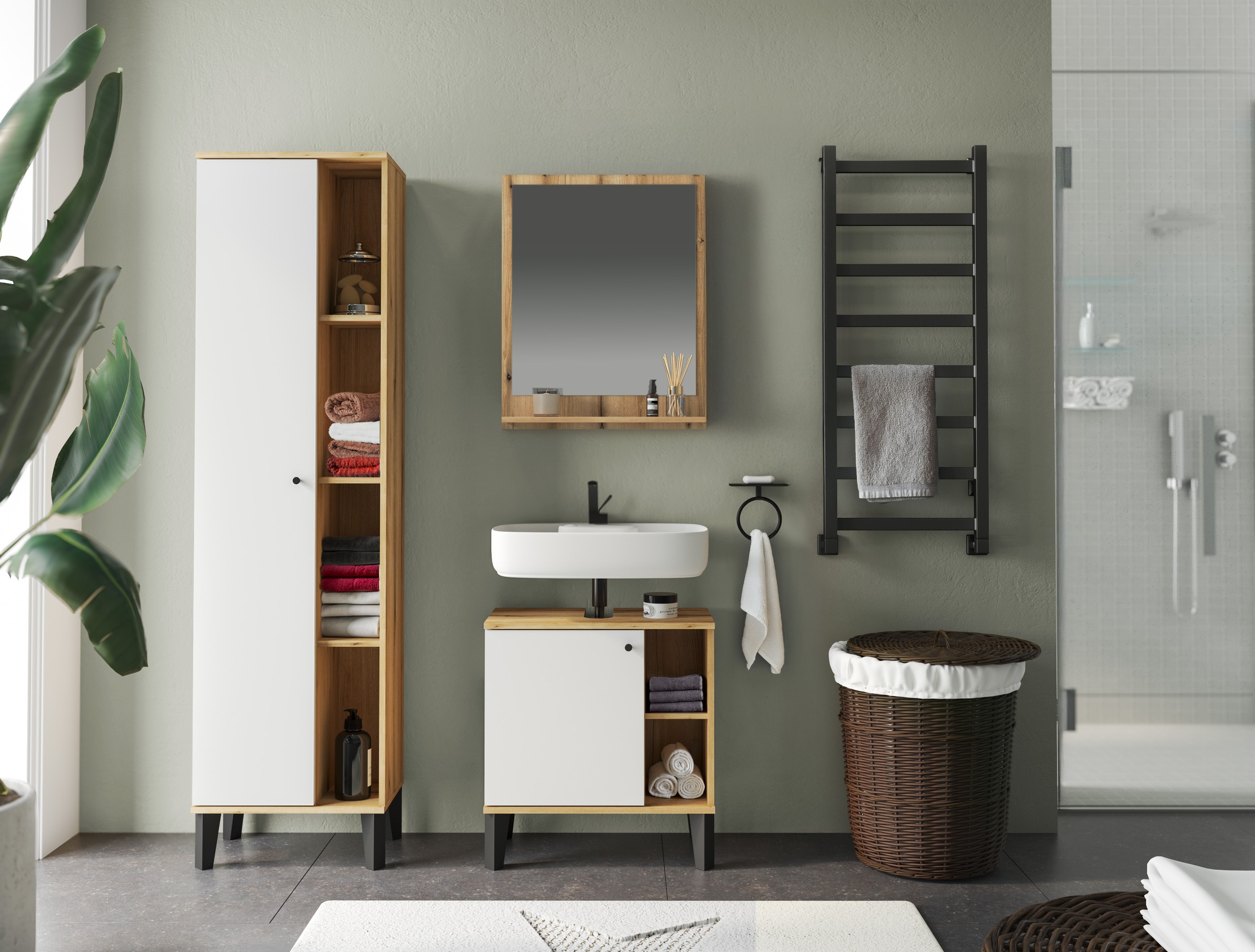 INOSIGN Badspiegel »Oslo, Spiegel in Eiche Evoke, Wandspiegel im skandinavischen Design«, mit Ablagefläche, 60 cm breit