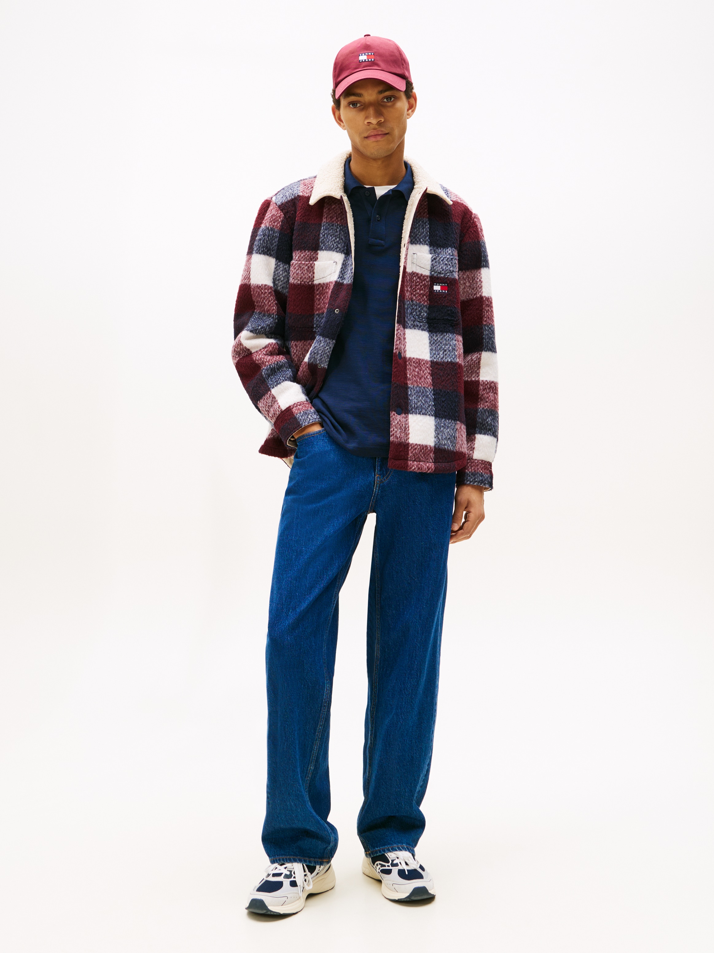 Tommy Jeans Karohemd »CHECK TEDDY OVERSHIRT«, Overshirt Jacke Holzfäller kRegular fit mit Rundhalsausschnitt