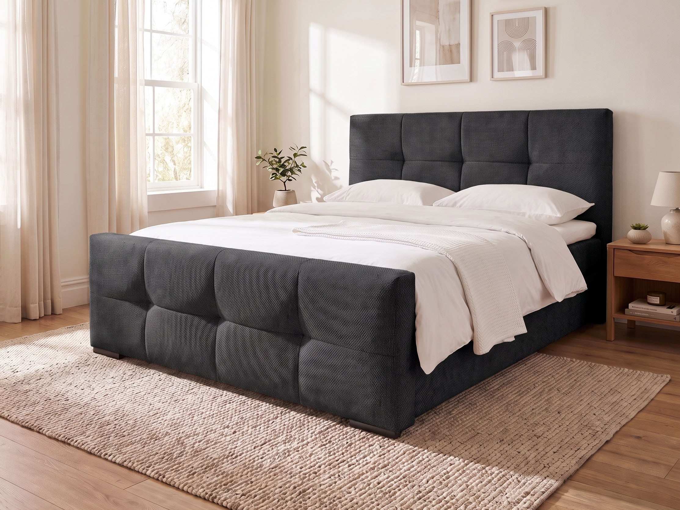 OTTO home Boxbett »FIETTE, Polsterbett mit Bettkasten, inkl. Taschenfederkernmatratze H3« inkl. Kaltschaumtopper, Strukturstoff-Bezug, Liegefläche 180x200 cm