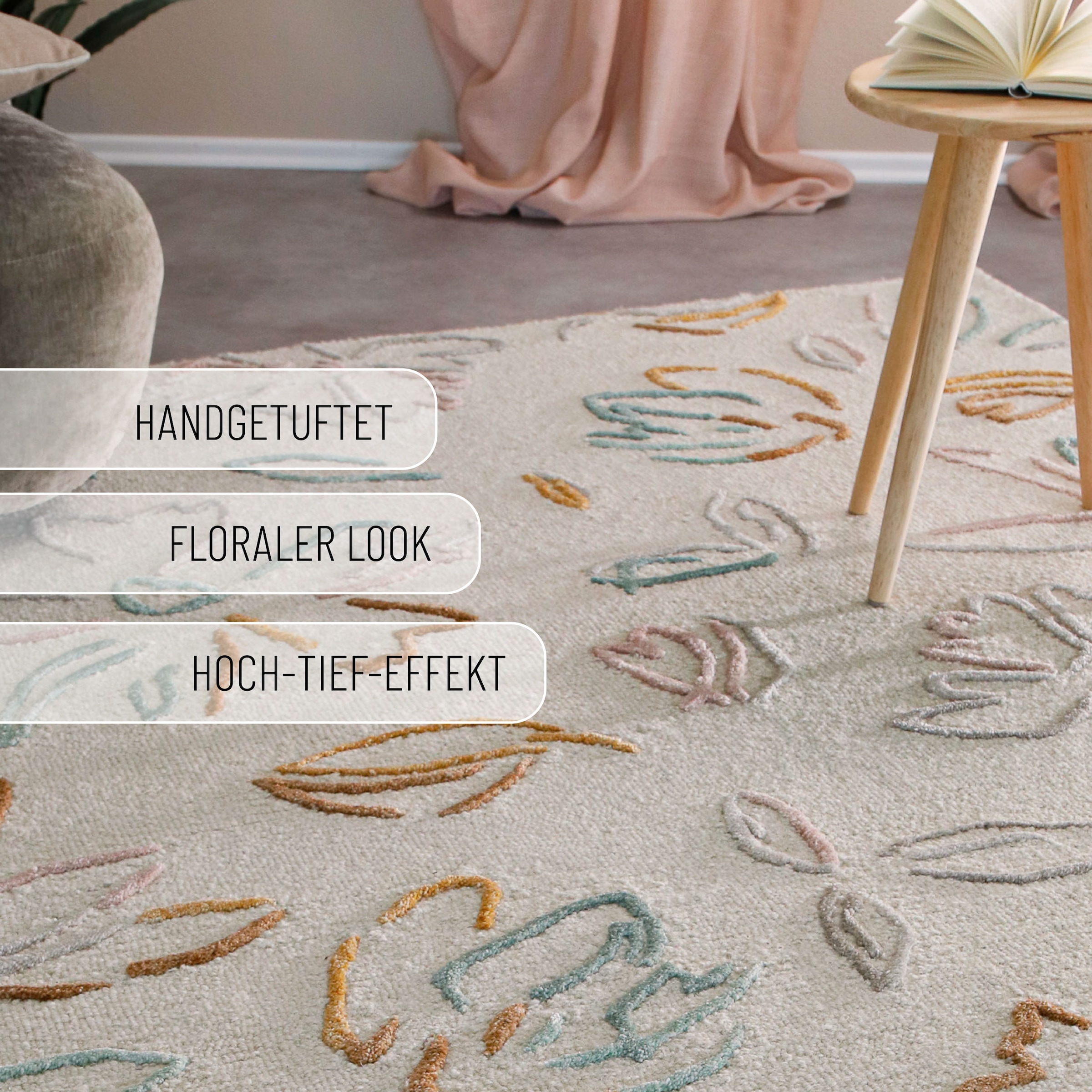 Wecon home Teppich »Vee« rechteckig 10 mm Höhe Wollteppich, floral, hochwertig, pflegeleicht, modern, handgetuftet