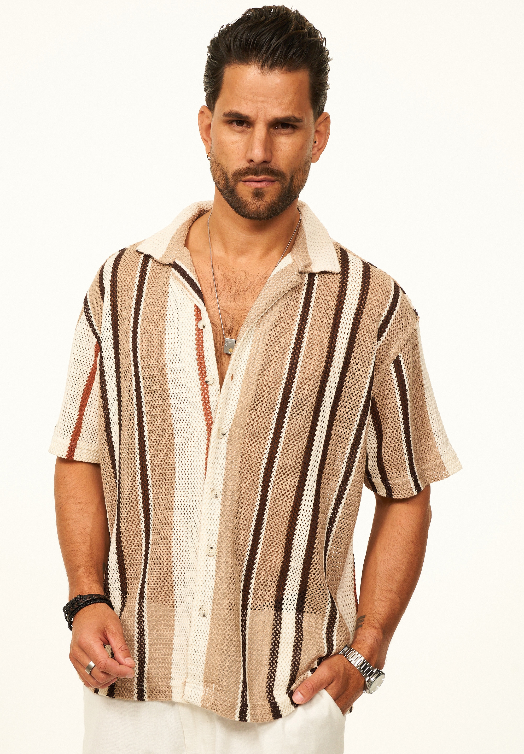 CARISMA Kurzarmhemd »gestreift als Poloshirt im Summer-Look für Herren« Herren Strick Polohemd T-Shirt im Regular-Fit - Festival Hemd