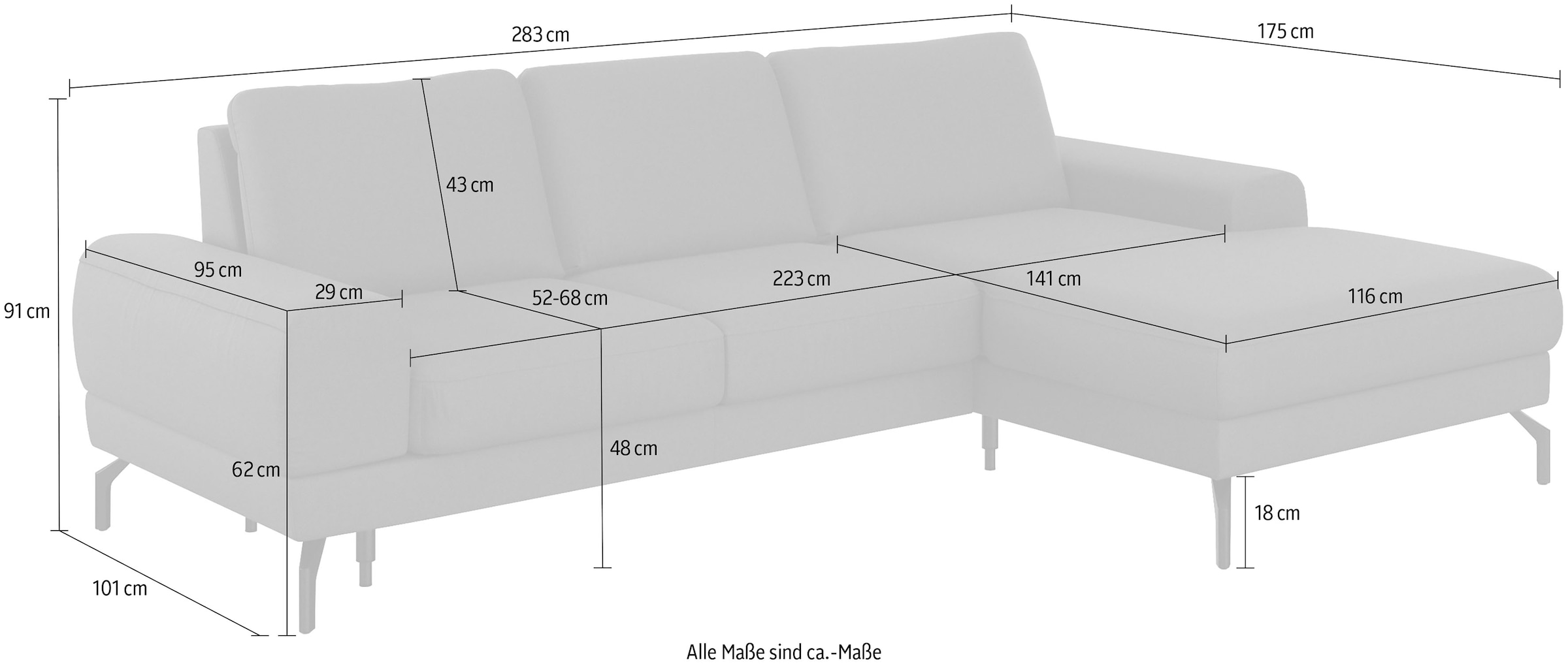 sit&more Ecksofa »Cinturo L-Form« inklusive Sitztiefenverstellung und Federkern, Sitzhöhe 48 cm