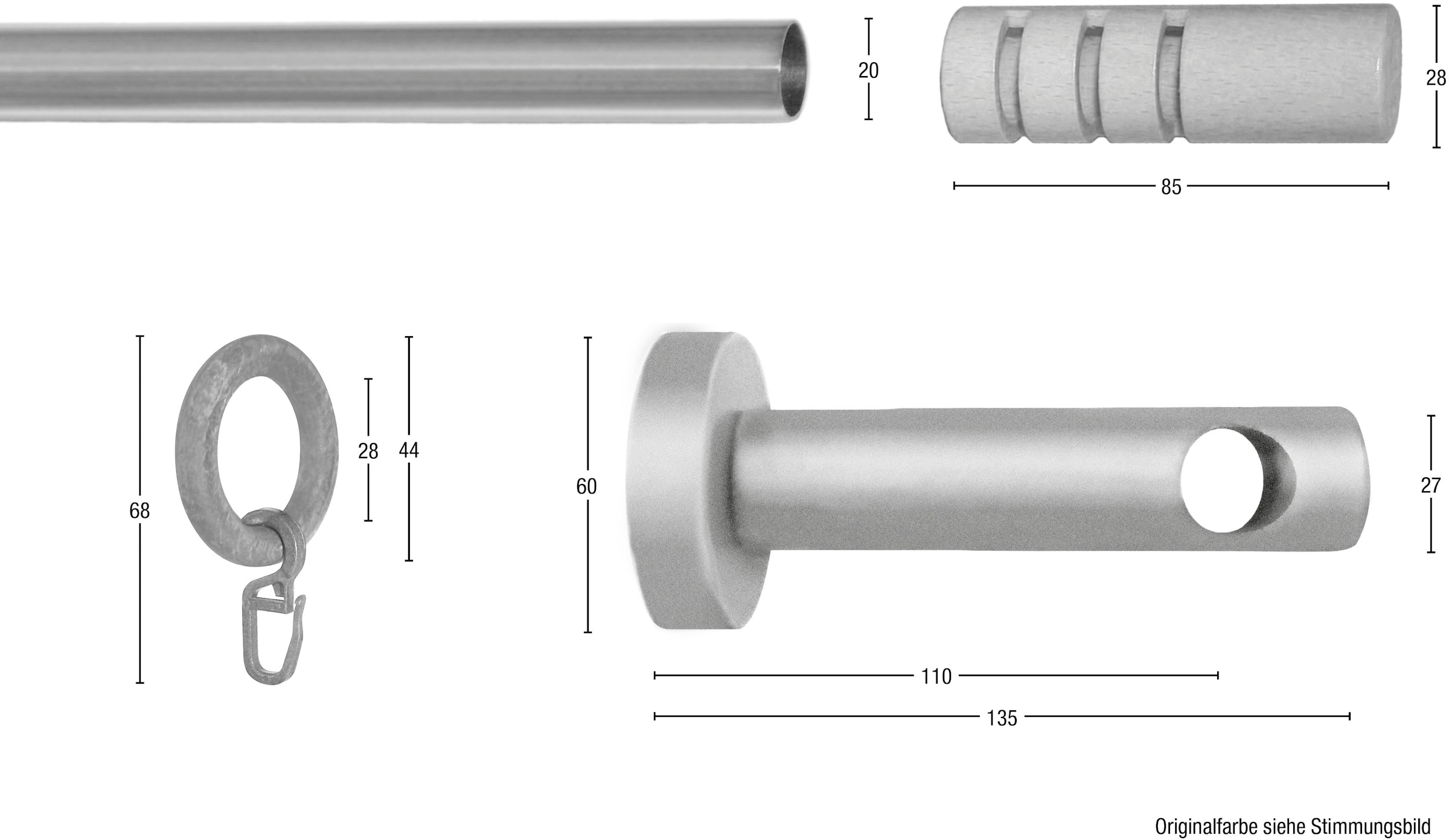 GARESA Gardinenstange »PEMPIA« Ø 20 mm 1 läufig-läufig Wunschmaßlänge Vorhanggarnitur, verlängerbar, Knopf m.Ausschnitten, mit Ringen