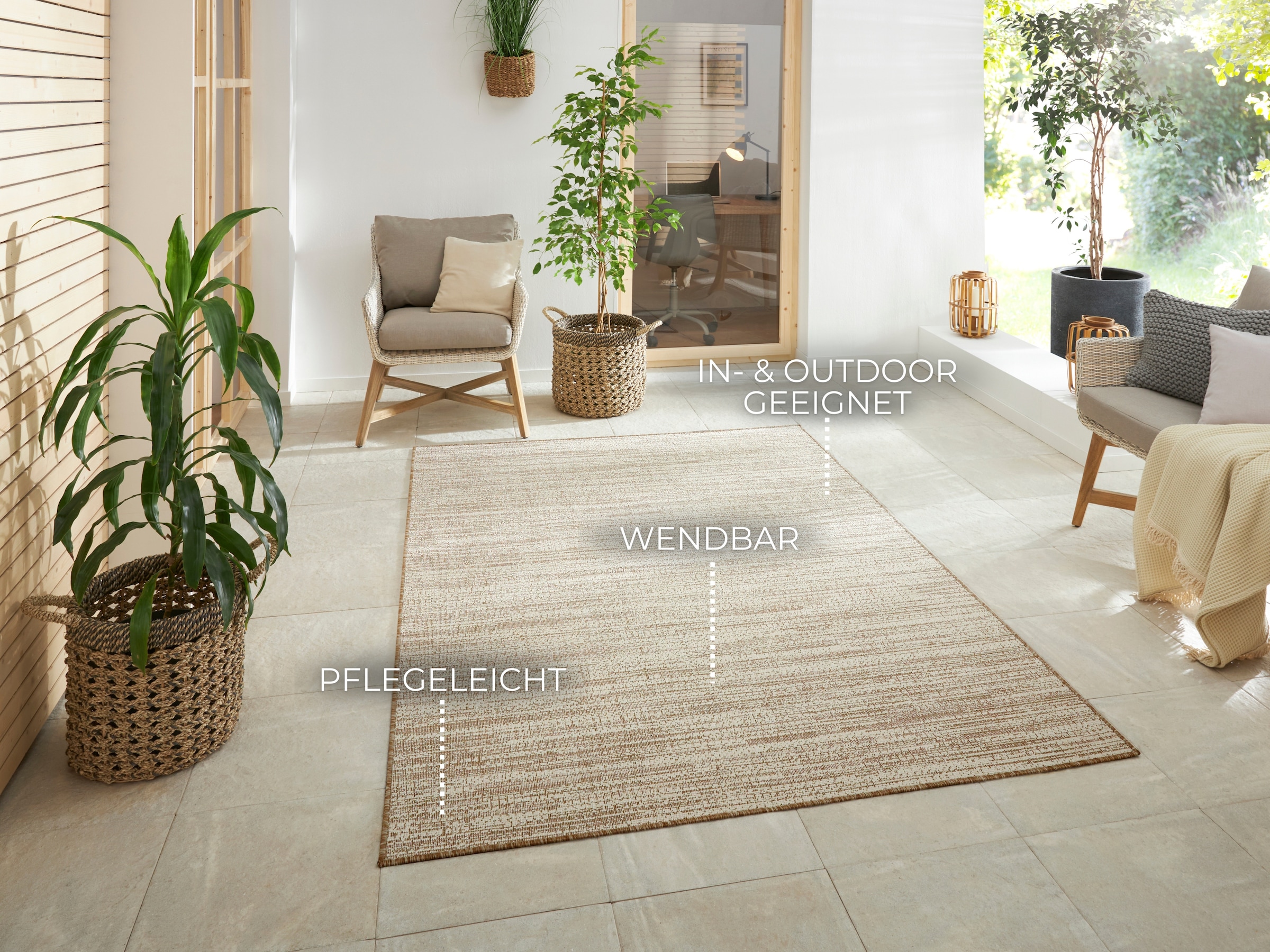 ELLE DECORATION Teppich »Mèlange Wendeteppich«, rechteckig, 5 mm Höhe, Flachgewebe, In-& Outdoor, Modern, beidseitig, Balkon, Wohnzimmer