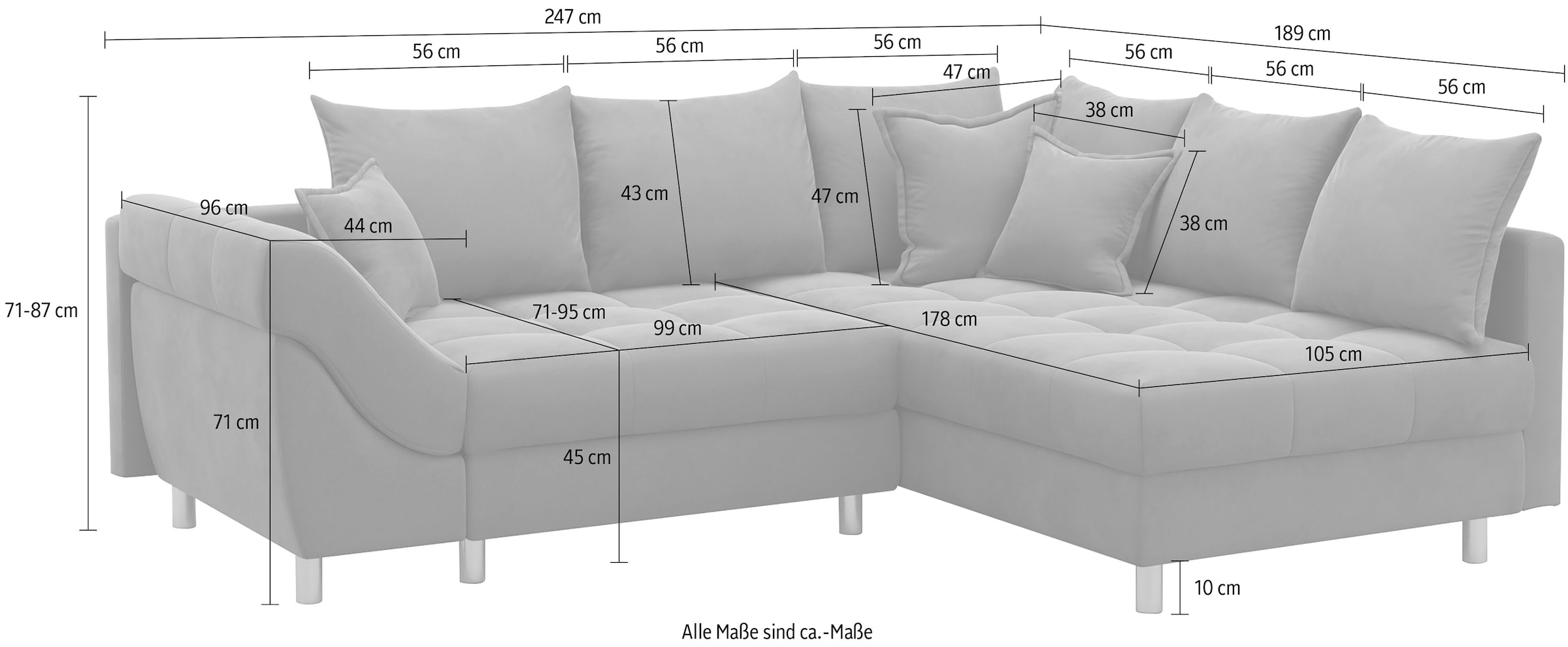 COLLECTION AB Ecksofa »Innsbruck L-Form, B: 247 cm« 3 Zierkissen, Federkern