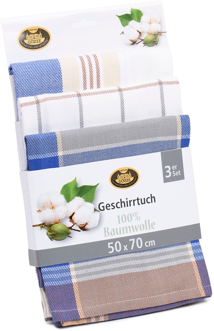 Gözze Geschirrtuch »Geschirrtücher, Des. 60058«, (Set, 3 tlg.), Maß: 50 x 70 cm, Set: 2x kariert und 1x gestreift