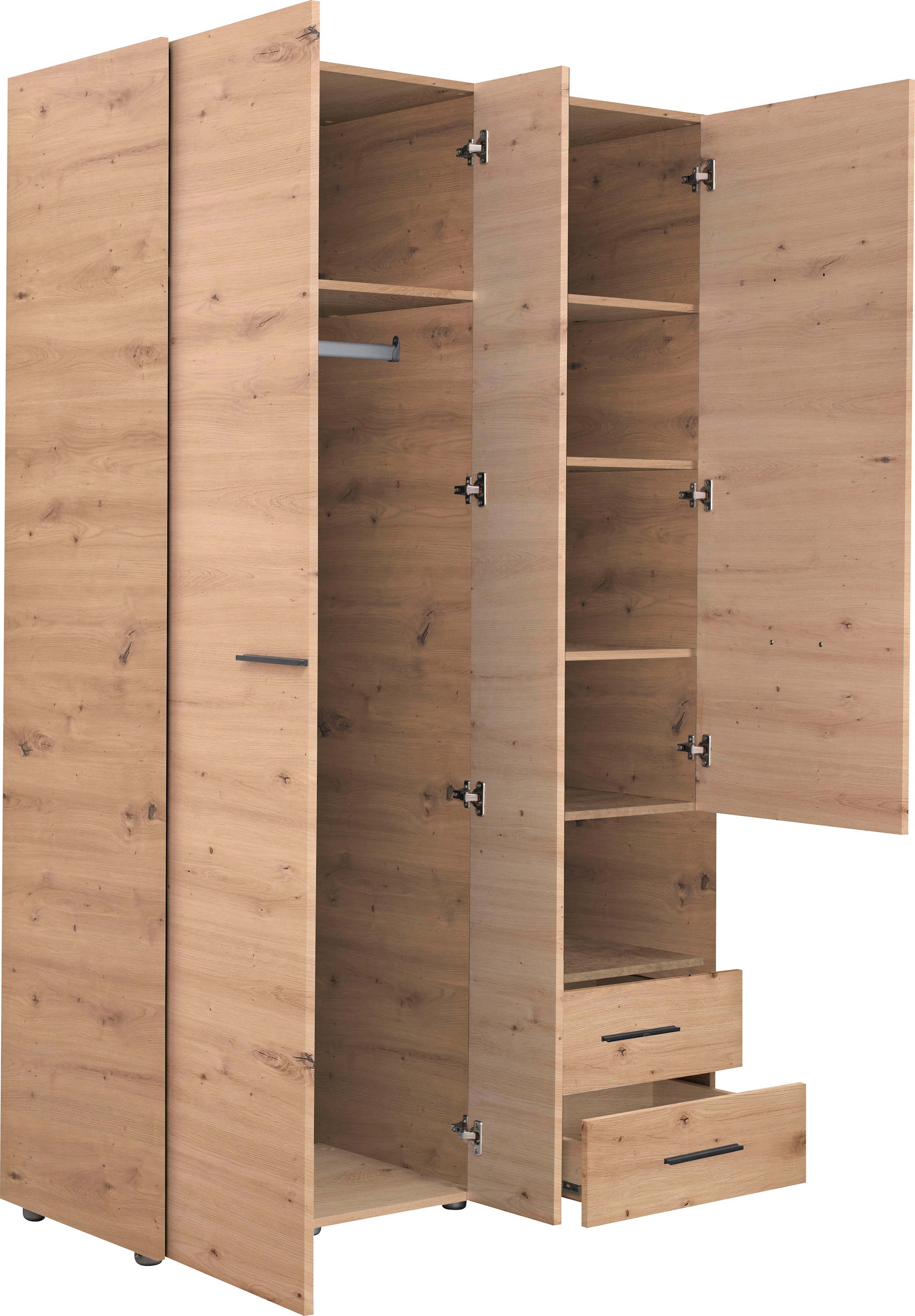 INOSIGN Kleiderschrank »Leon, FSC® -zertifiziertem Holzwerkstoff«, mit Spiegel, Innenausstattung und 2 Schubladen, 127,5x55x205,5cm