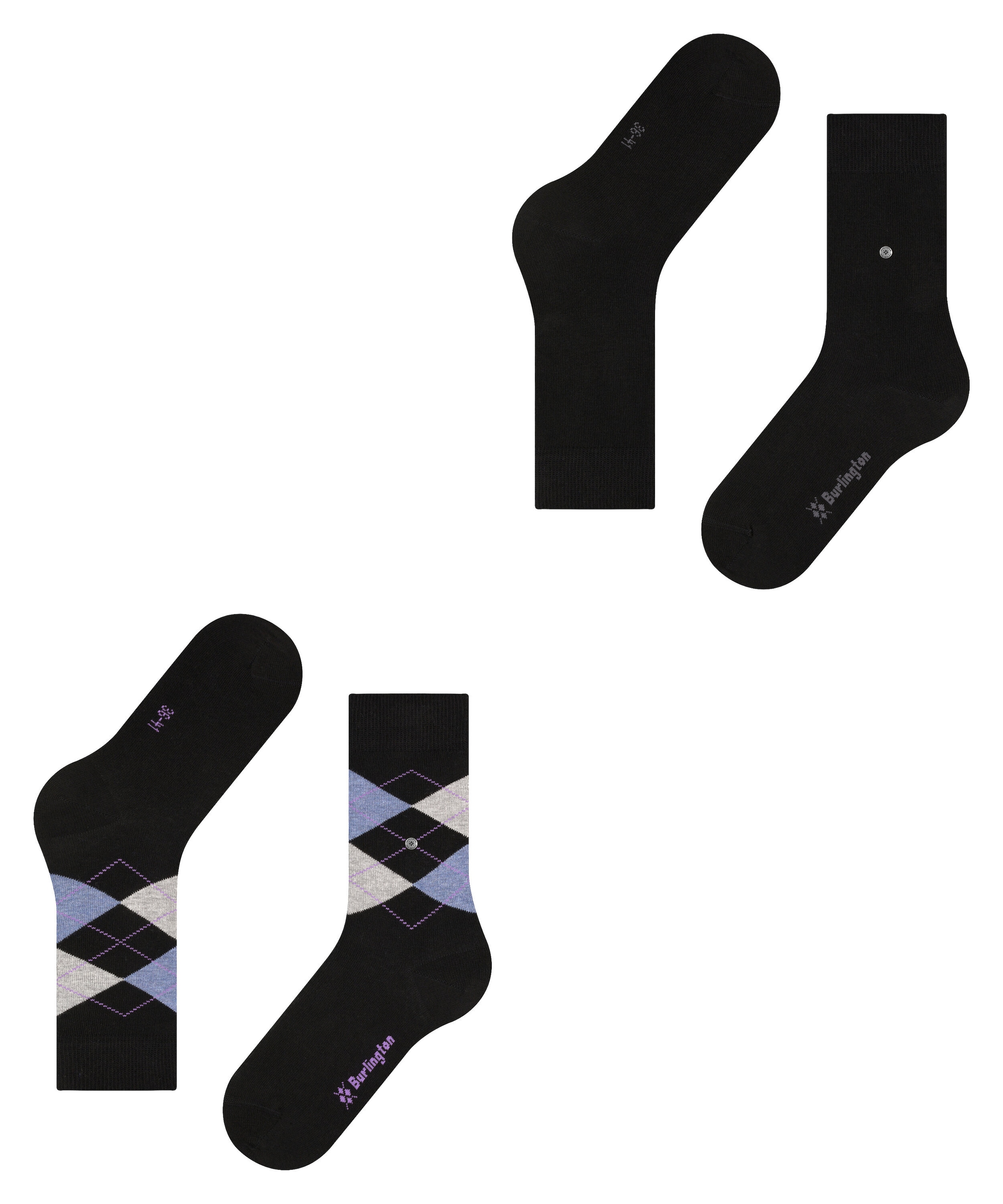 Burlington Socken »Everyday Mix« 2 Paar,  Einheitsgröße 36-41, unifarben und Argyle-Muster