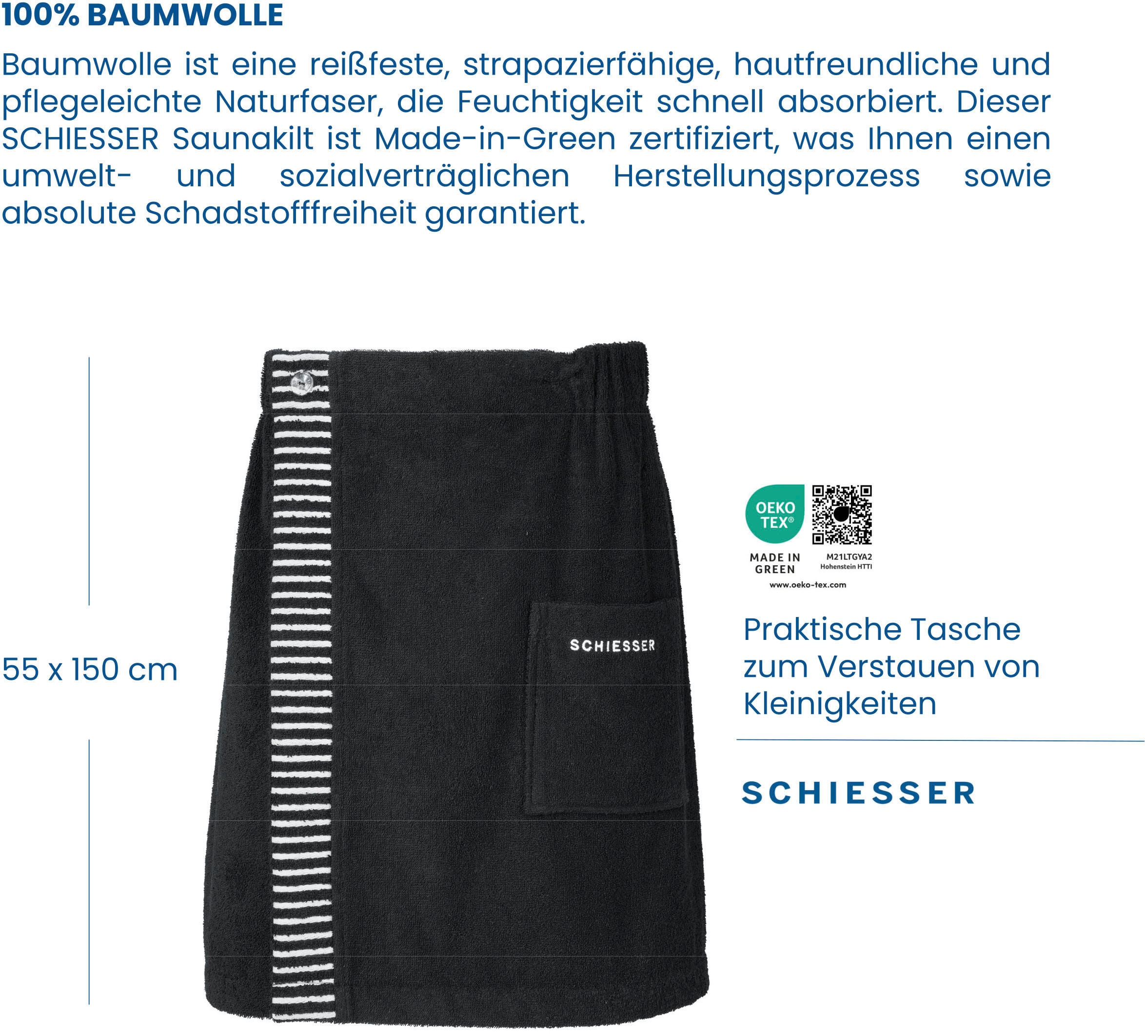 Schiesser Kilt »Saunakilt für bei Logostickerei und saugstarkem Herren Rom aus Baumwoll-Frottier«, online mit OTTO Streifen-Akzent