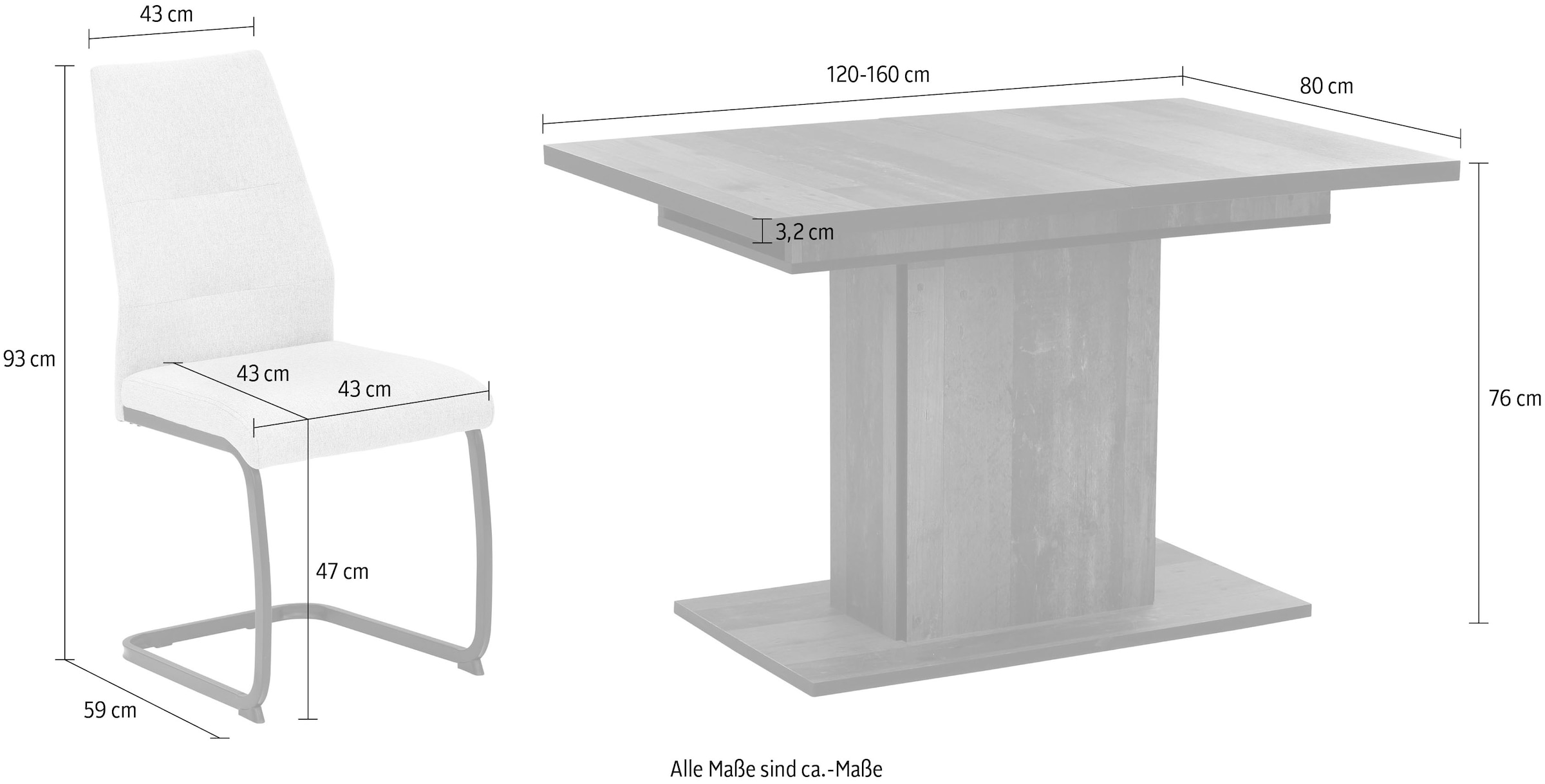waterfree Stühle), bestellen ausziehbar cm, (Set, tlg., 7 Tisch 1 Ökotex Stuhlbezug »Ariana«, HELA 120 / -160 6 online zertifiziert, Essgruppe
