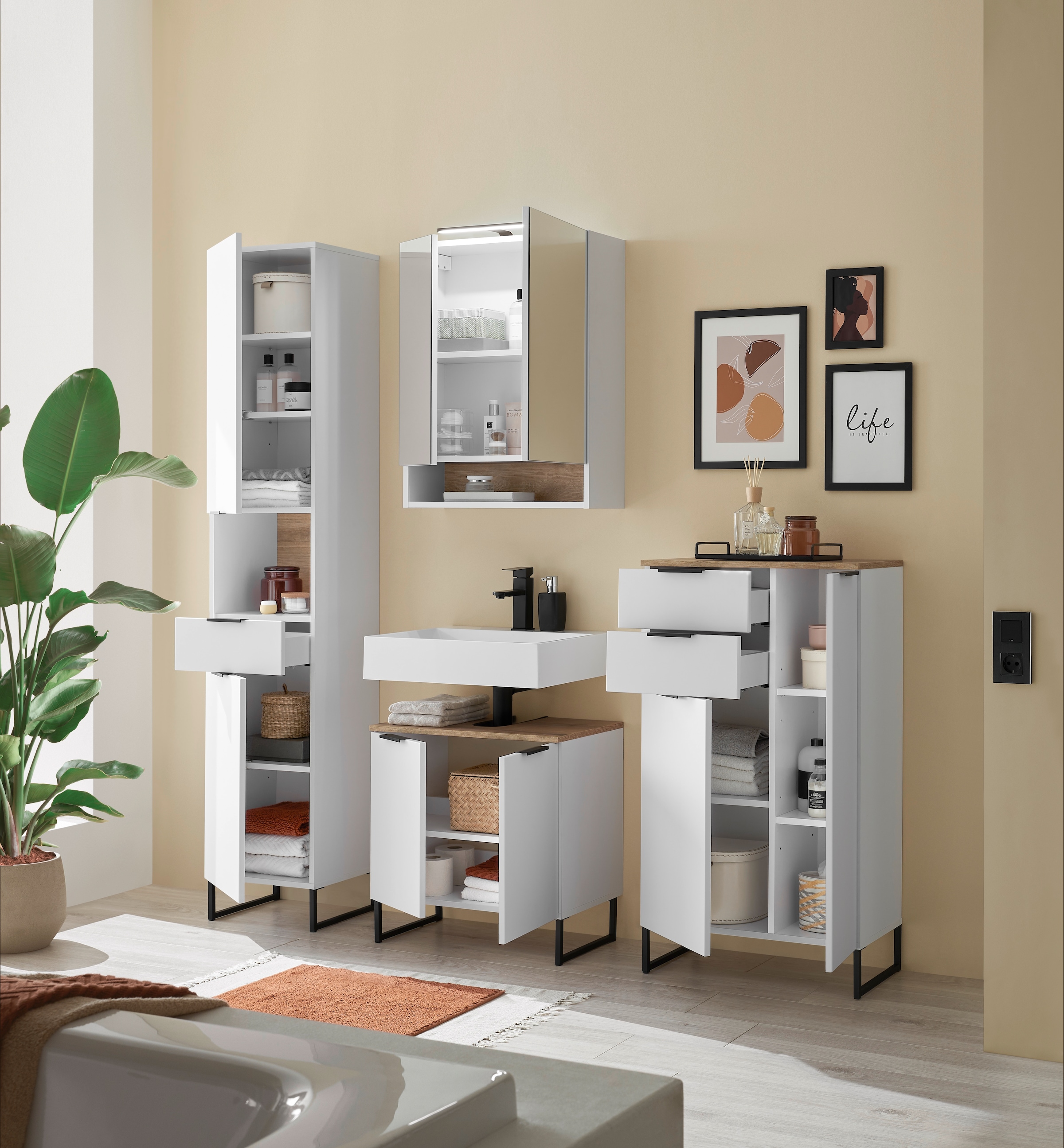 BASIC by Balculina Midischrank »Denver Midischrank, Badezimmerschrank BxHxT 60x106x32« 1 Stk. tlg. Breite 60 cm, Tür L/R montierbar, Softclose