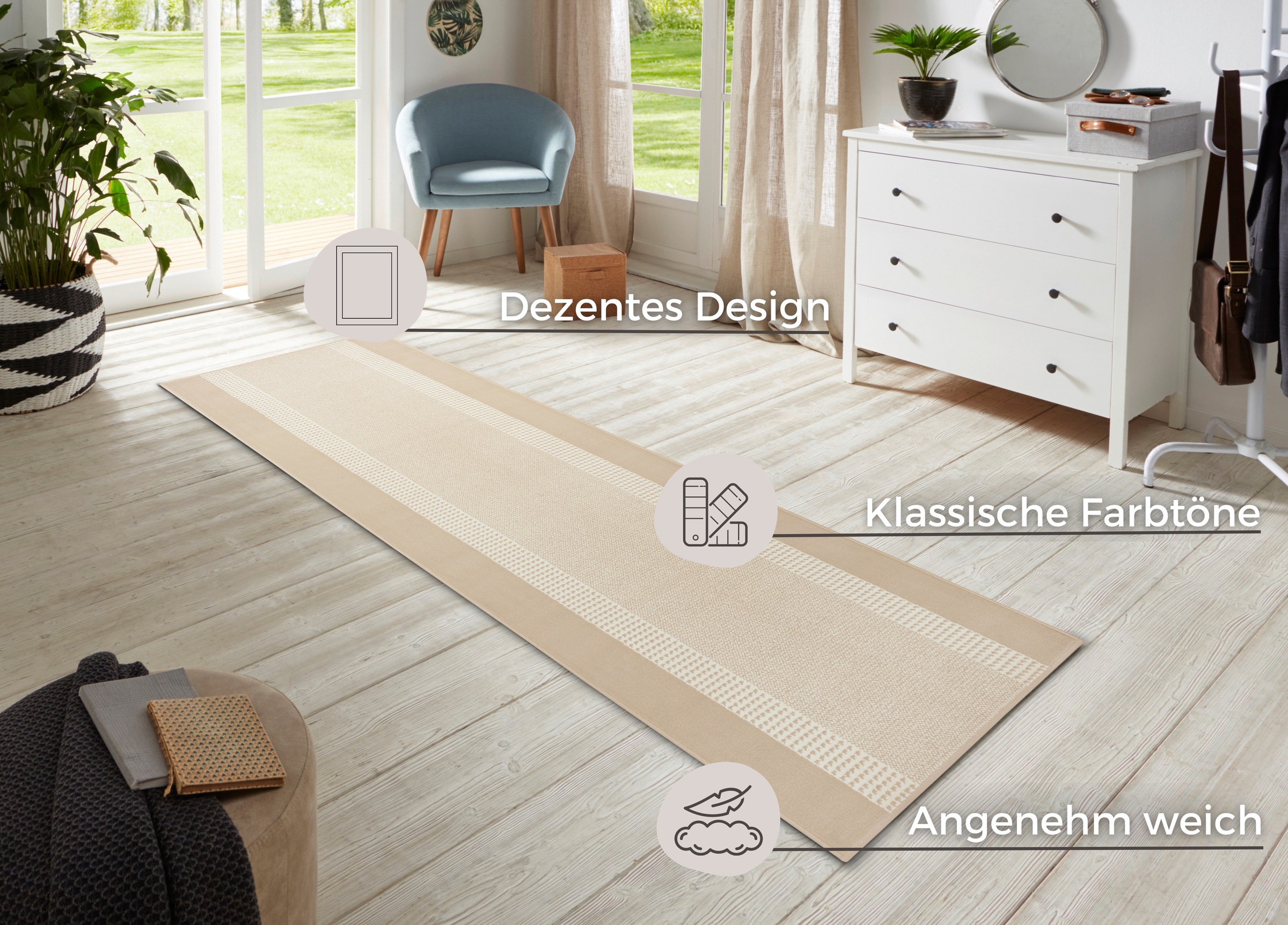HANSE Home Teppich »Band«, rechteckig, 9 mm Höhe, Kurzflor, weich, Läufer Größen, Wohnzimmer, Schlafzimmer, Esszimmer