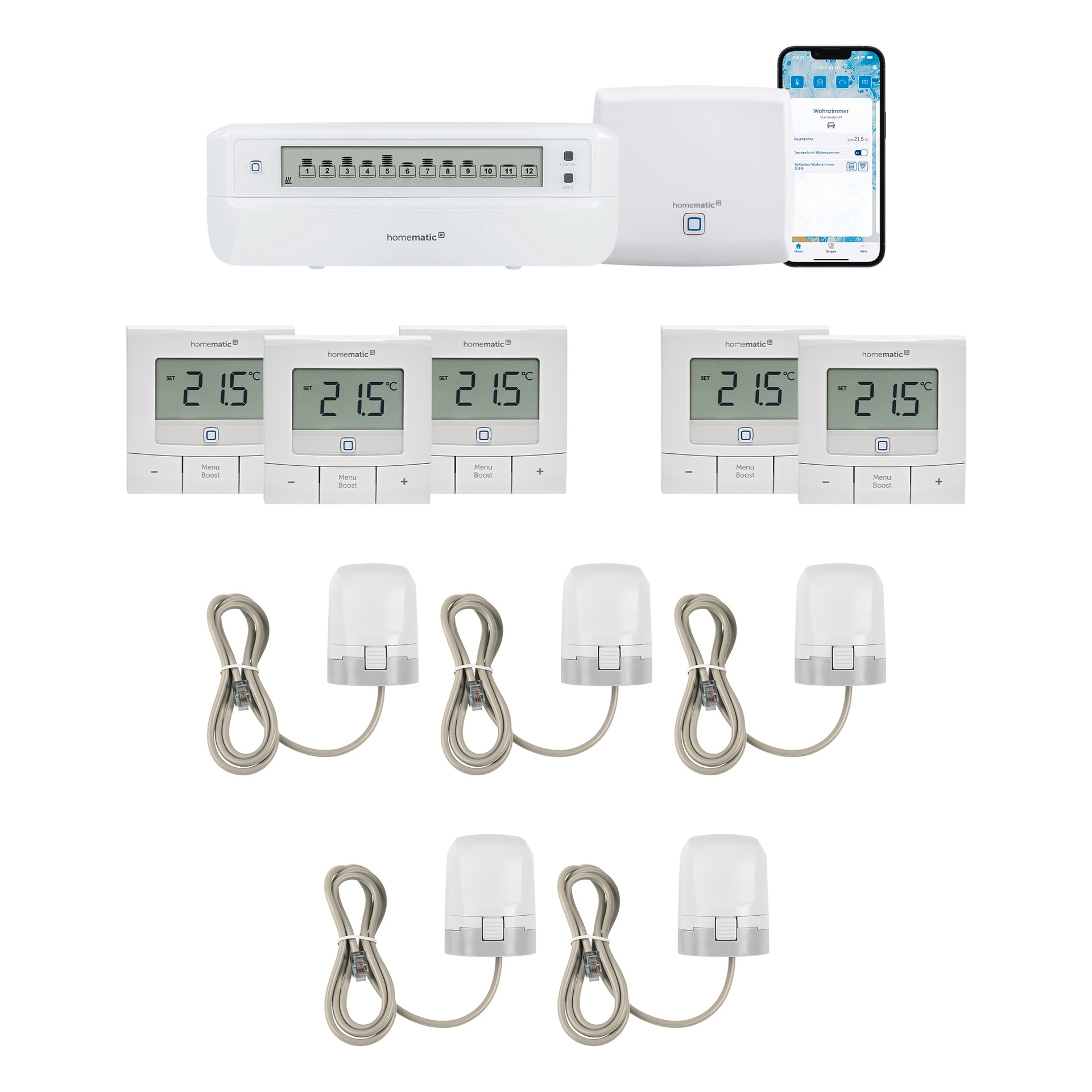 Homematic Ip Smart-Home-Zubehör »Starter Bundle Fußbodenheizung« Smart Home Fußbodenheizung für 5 Räume mit WTH-B in weiß