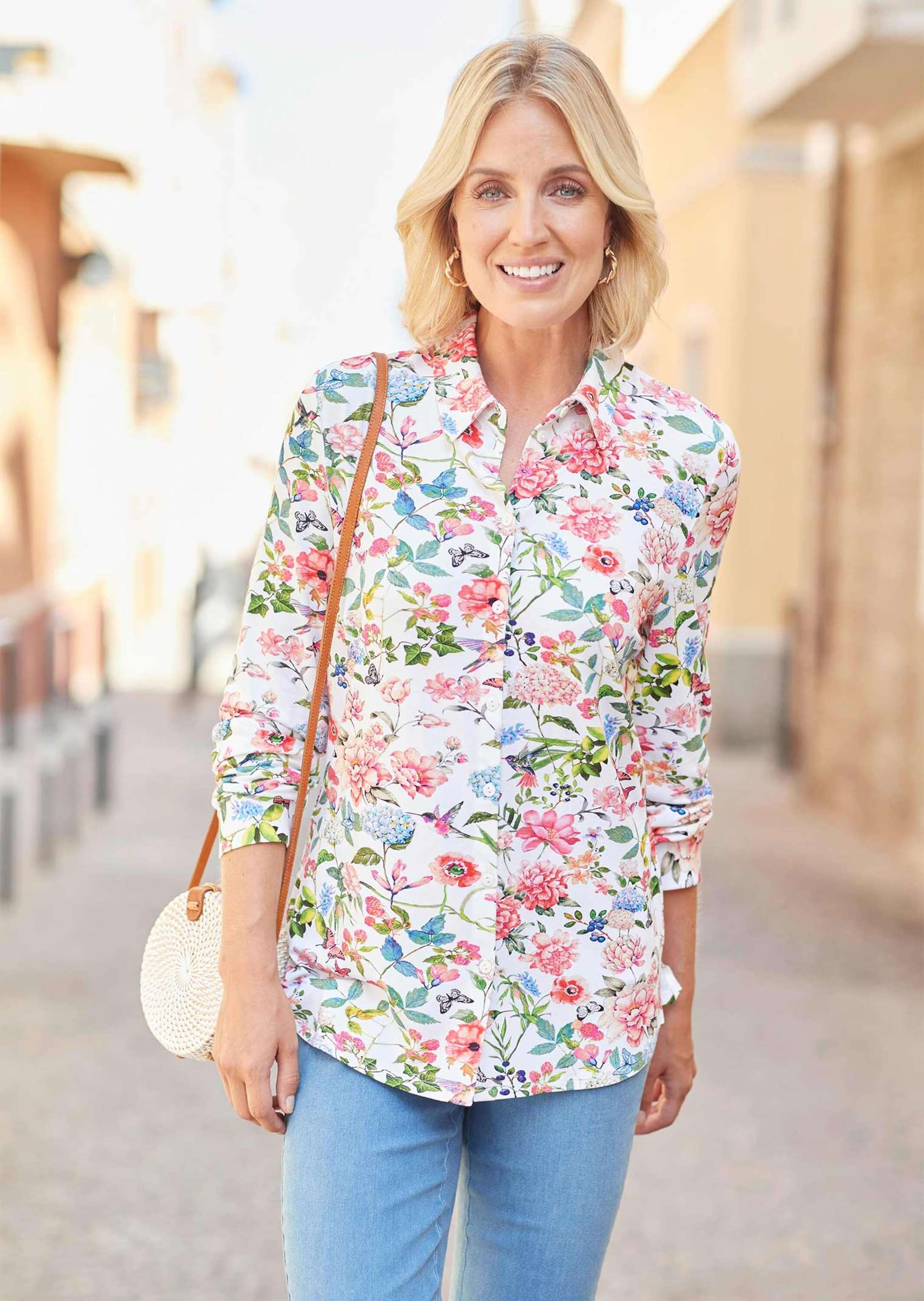 GOLDNER Hemdbluse »Jerseybluse mit floralem Allover-Druck« Hübsches Allover-Blumendessin
