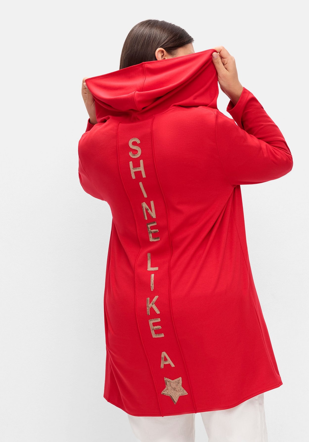 Sheego Longstrickjacke »Lange Shirtjacke mit Pailletten-Print im Rücken«